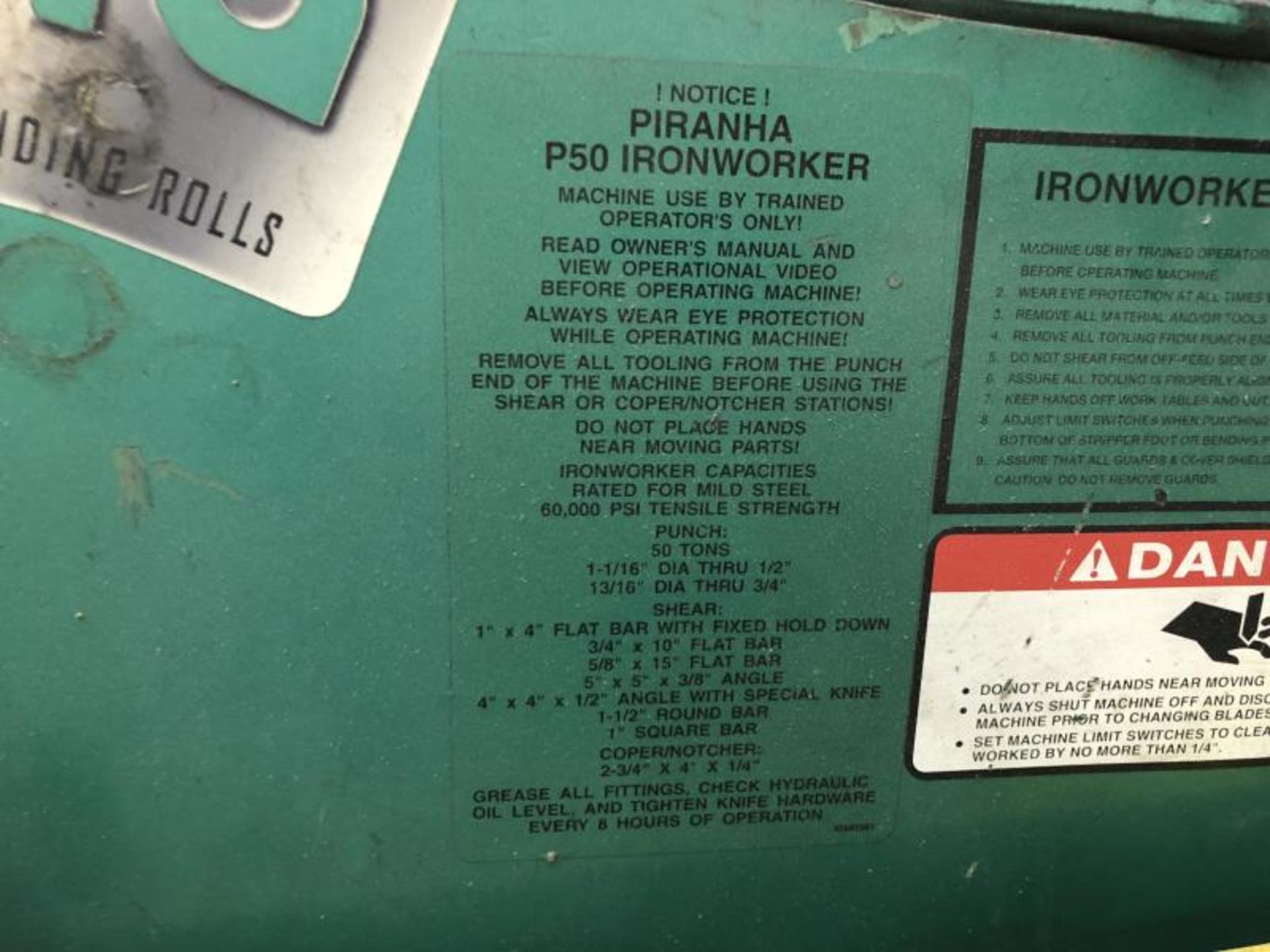 Piranha Ironworker P50, SN: P5010896, with steel caster base - Image 2 of 11