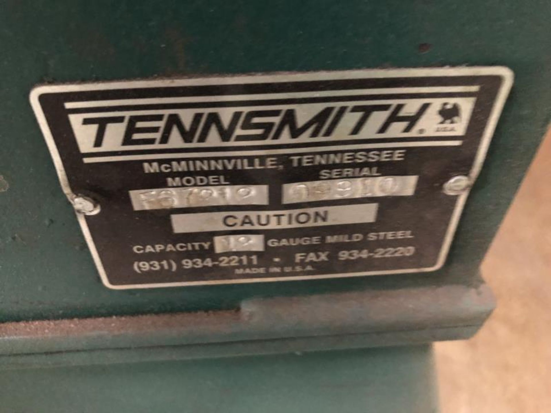 Tennsmith Brake, Cpacity 12 gage mild steel, M: F67212, SN: 09910 - Image 3 of 4