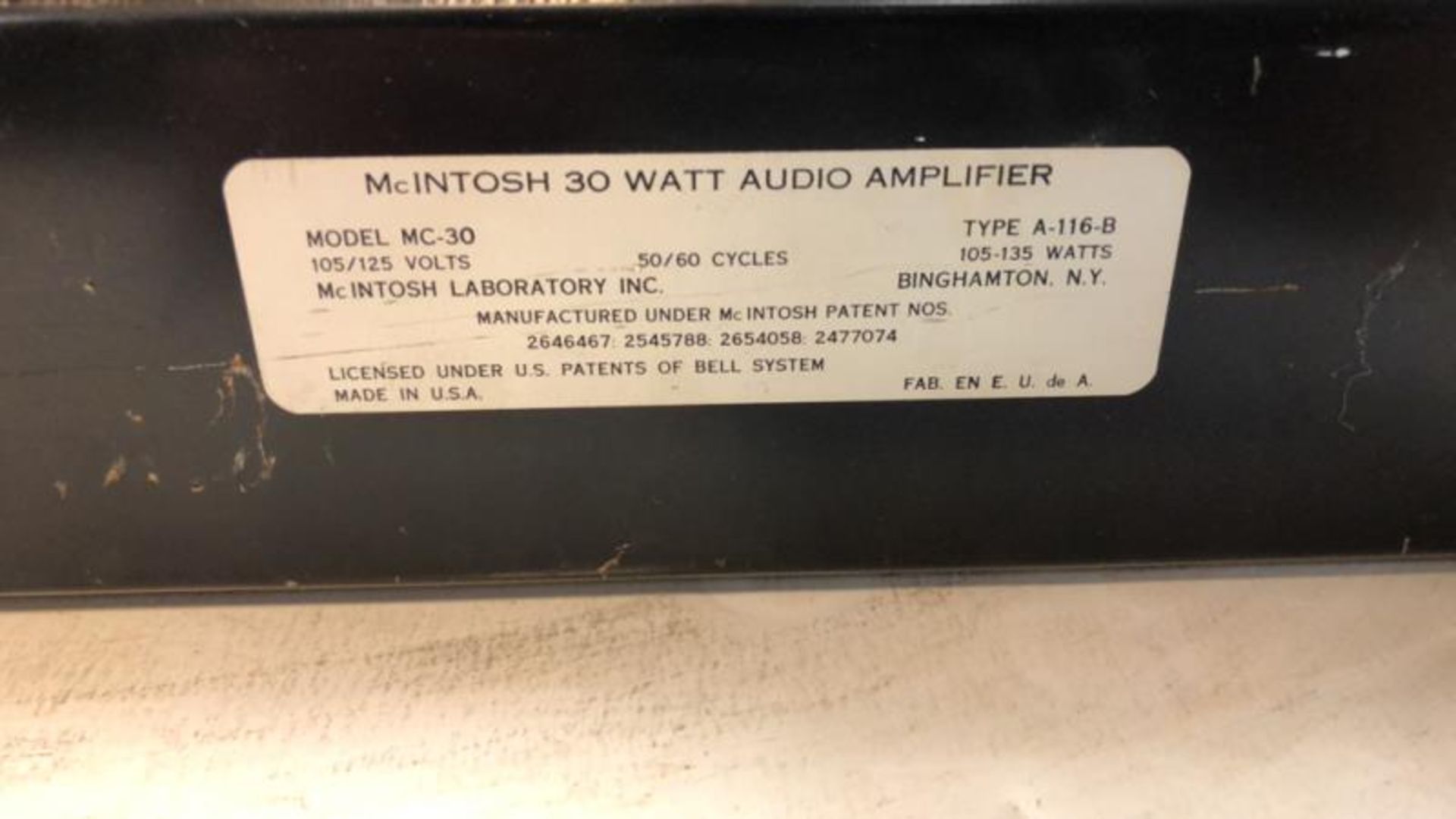 McIntosh MC 30, power transformer amp, missing tubes, pitted, tested - powers up - Image 6 of 6