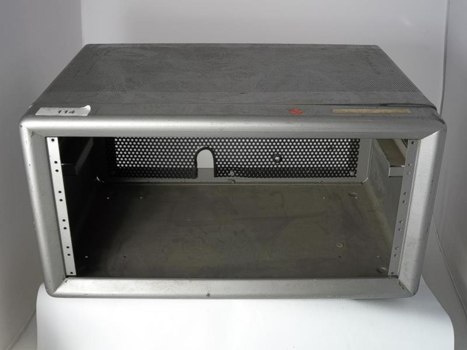 gray metal stainless steel stacking receiver case holder, lift top side handles, Bud Radio Corp.,