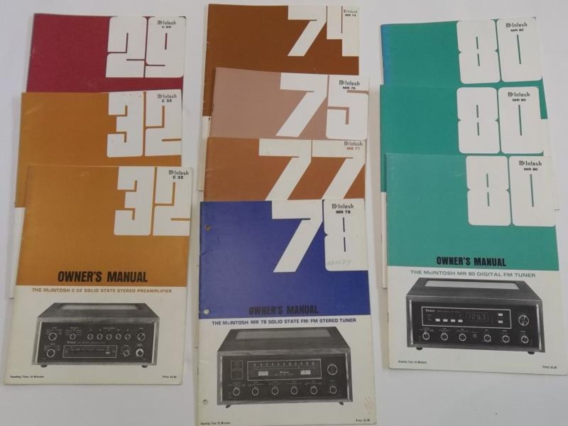 Lot of 12 McIntosh owner's manual (3) for preamp (1) C29, (2) C32, and (7) FM Stereo Tuner owner's