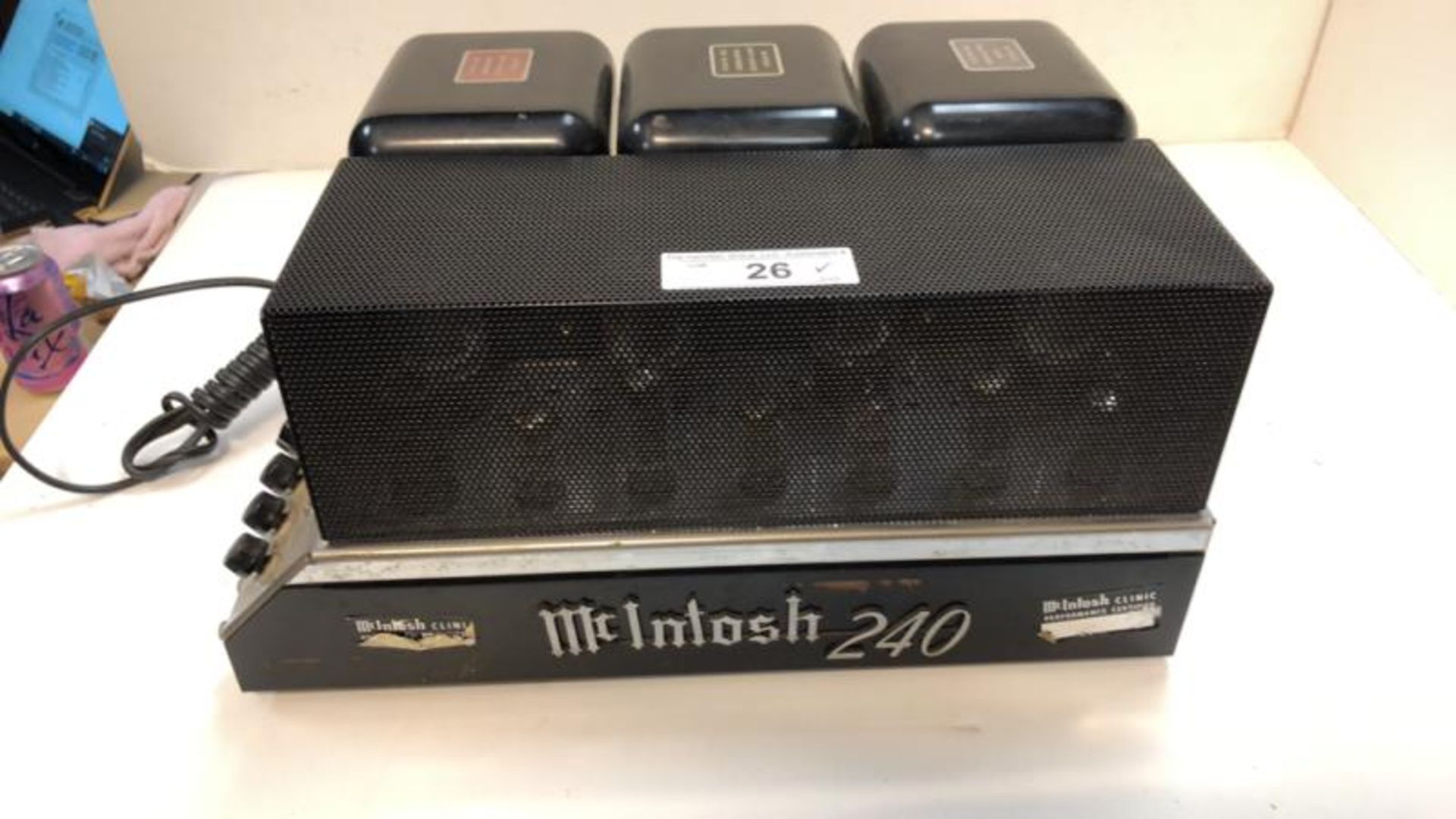 McIntosh MC 240, stereo tube power amp, missing tubes, w cage, s # 641D8, pitted, tested with all