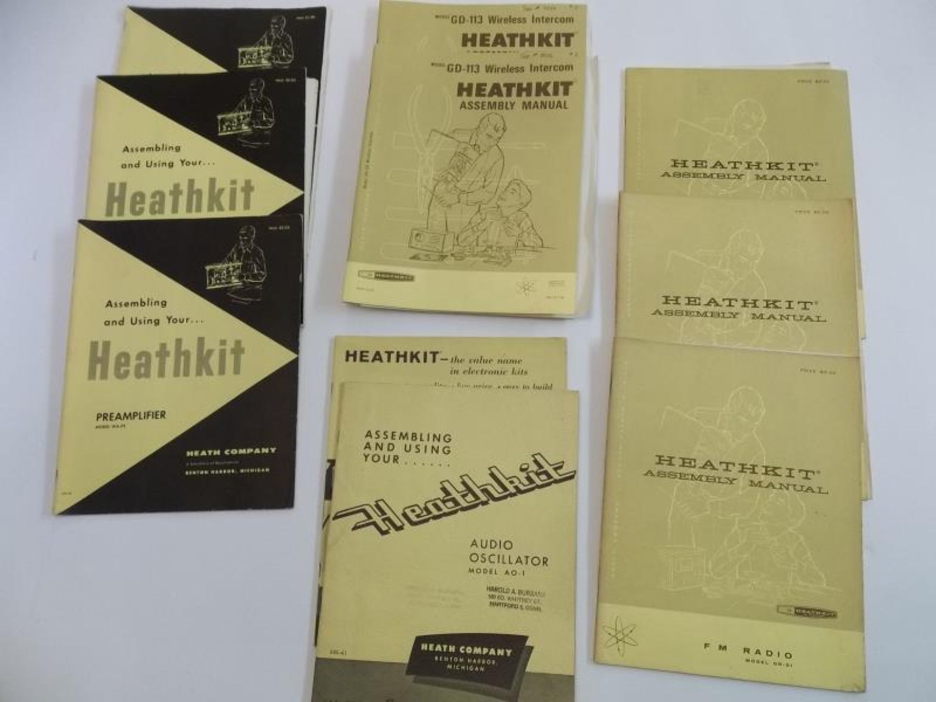 Lot of 12 Heathkit Manuals - (1) PreAmp Model WA-P2, (2) Amp model W-5M, audio oscillator Model AO-