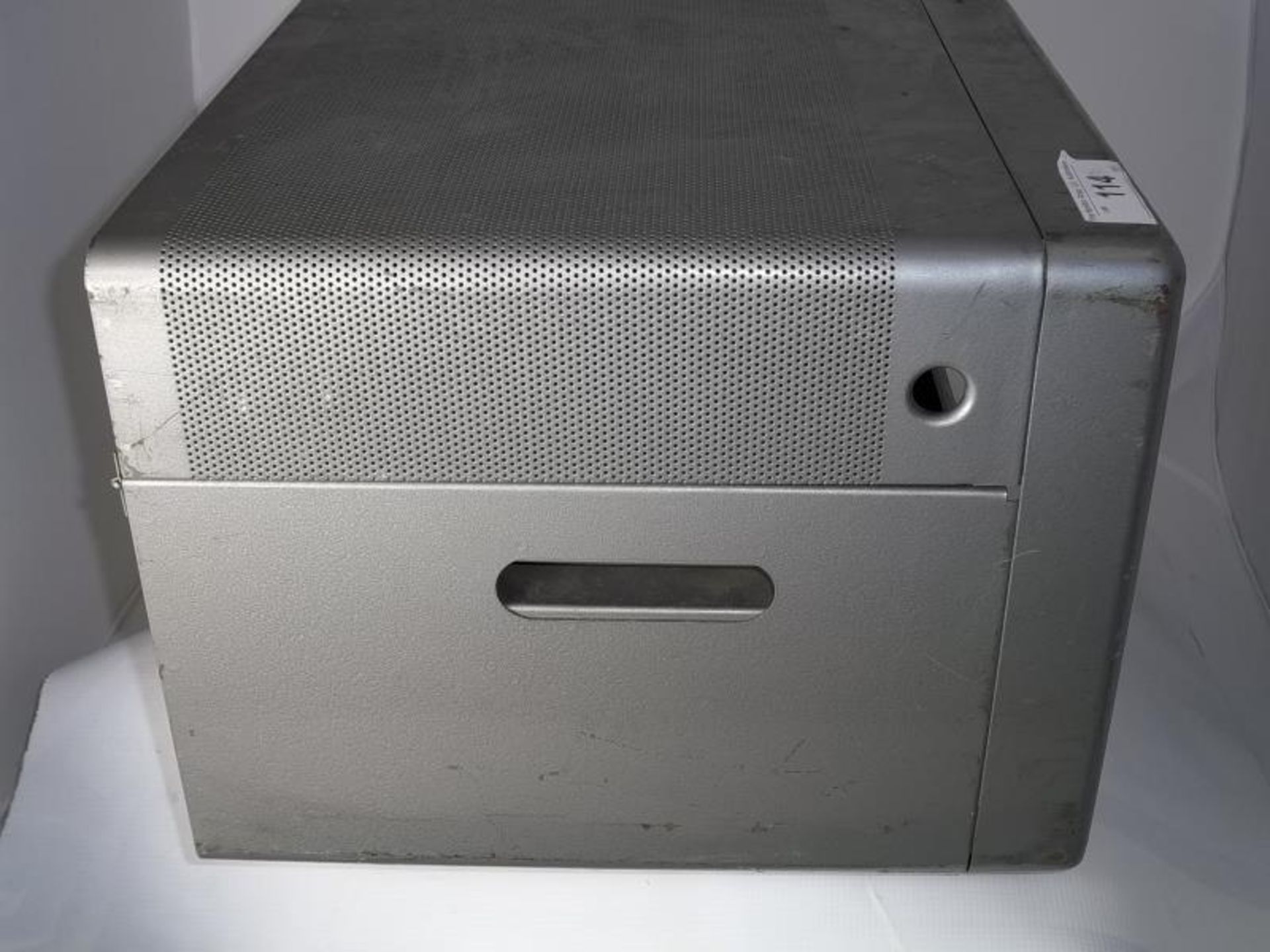 gray metal stainless steel stacking receiver case holder, lift top side handles, Bud Radio Corp., - Image 4 of 4