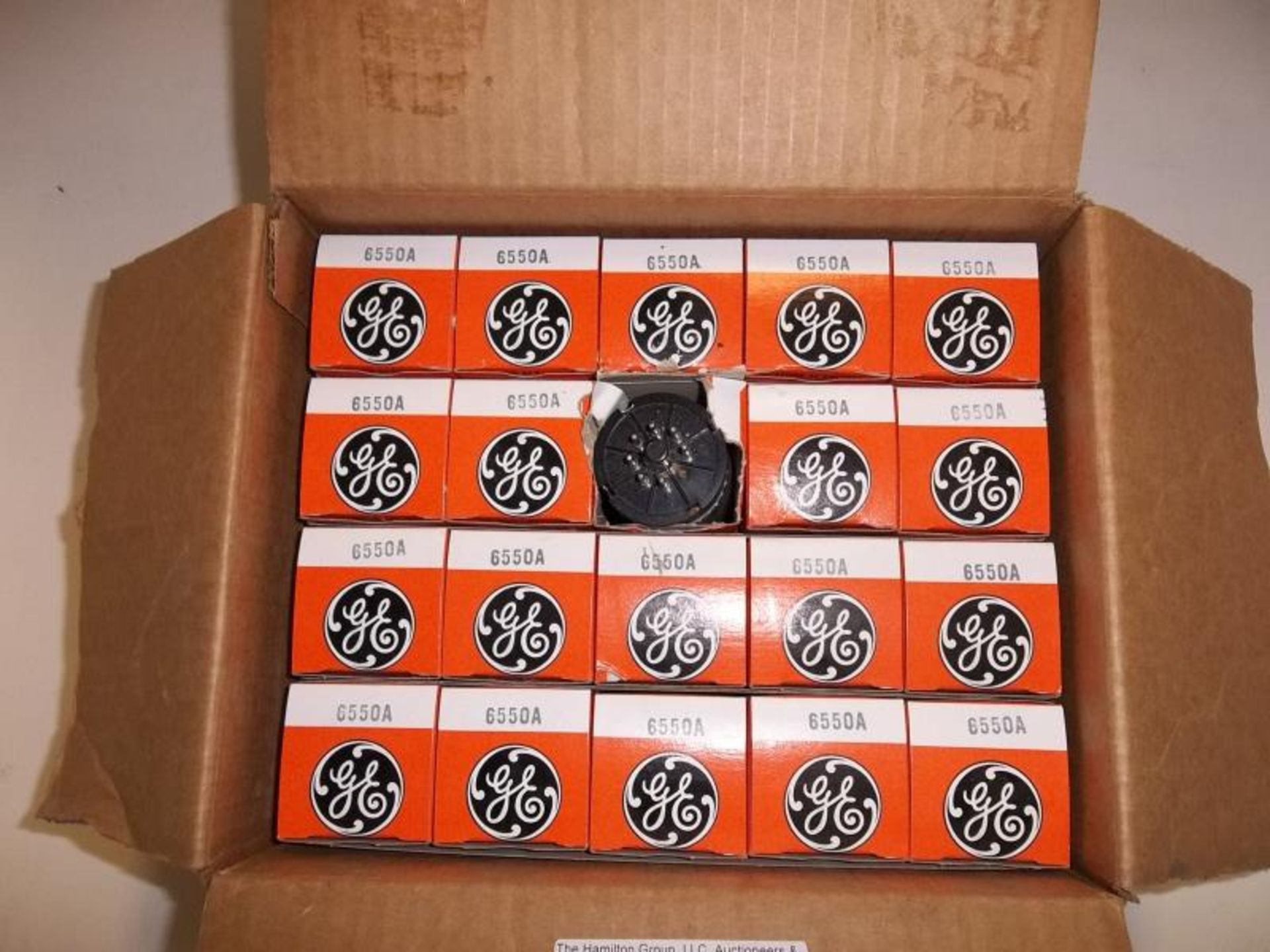 Box of 20 GE Radio Tubes, 6550A, in original boxes, one box torn