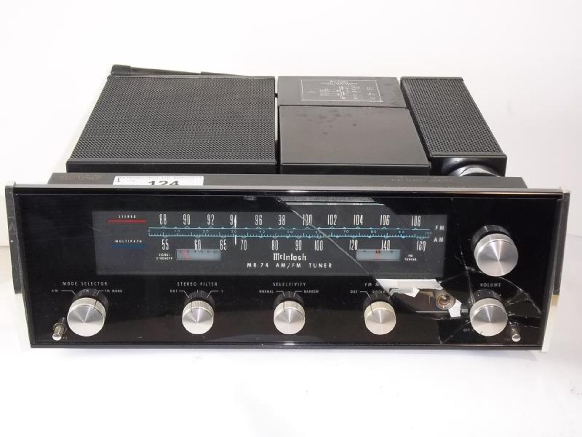 McIntosh MR-74 Stereophonic AM FM Tuner, no case, broken front glass, s # AC2852, tested - powers