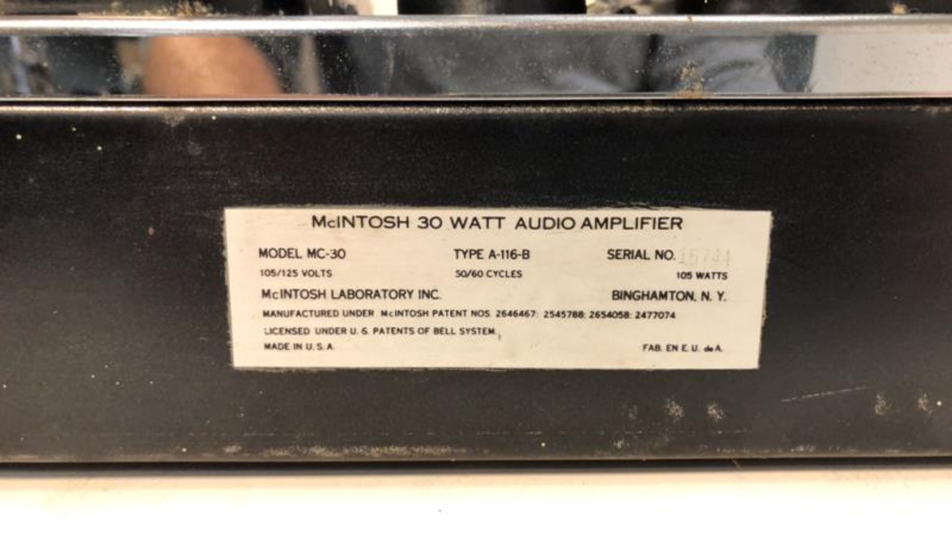 McIntosh MC 30, power transformer amp, w/ tubes, s # 15744, pitted, tested - powers up - Image 5 of 5