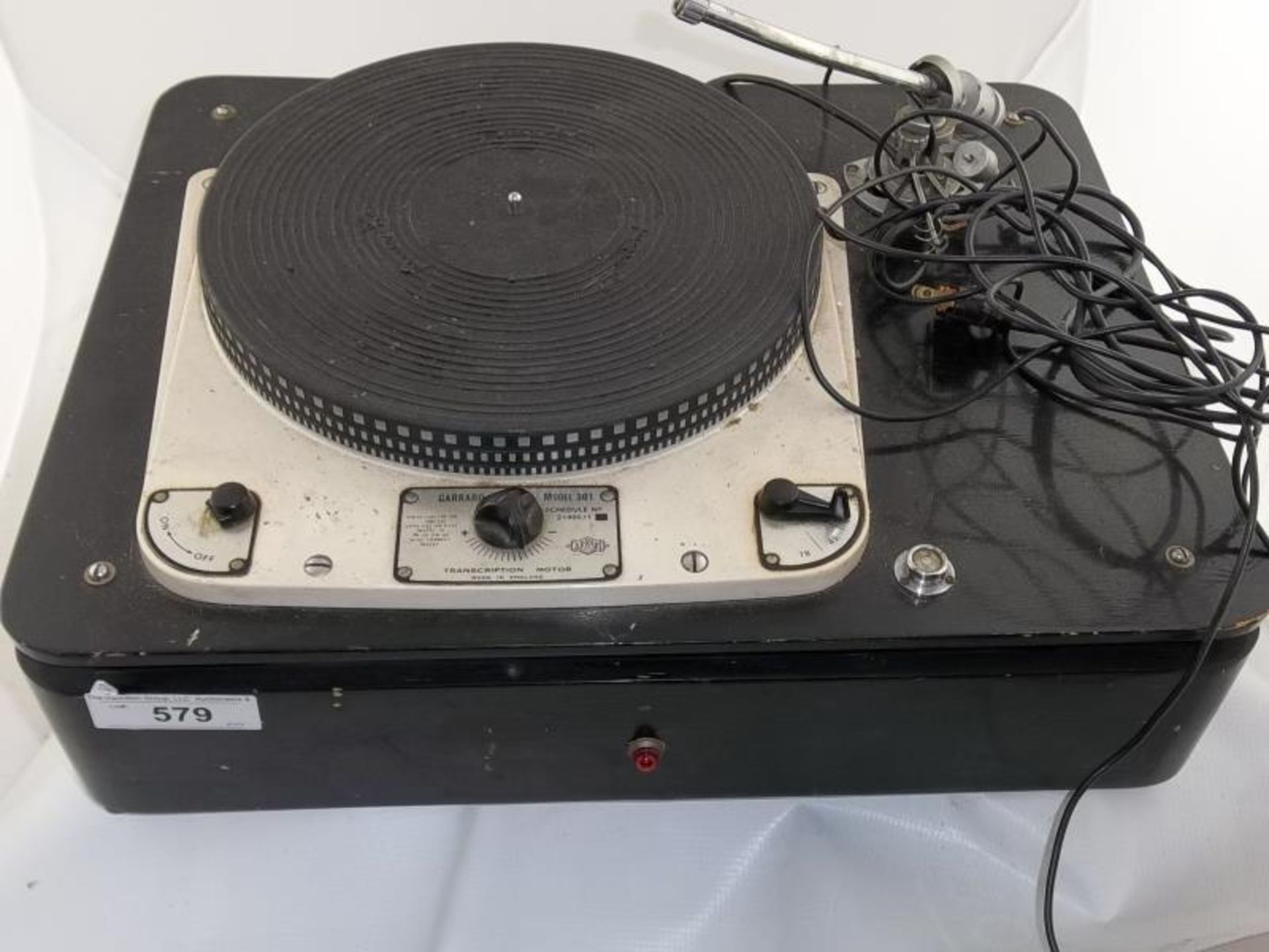 Garrard turntable, model 301, made in England, transcription motor, schedule 51400/1, partial arm,