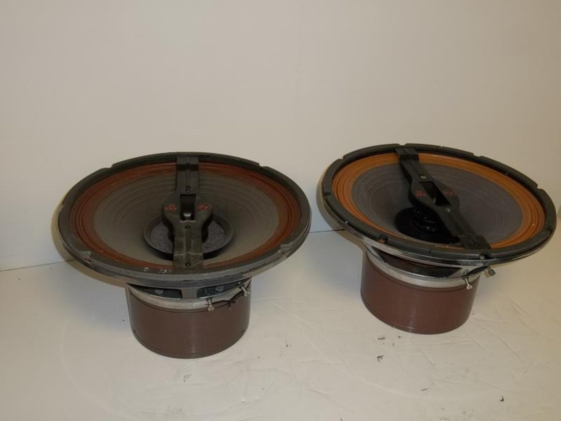 2 EV loud speakers, 15TRX, 15", one serial #841, cones are very dirty, cross chrome supports are - Image 5 of 7
