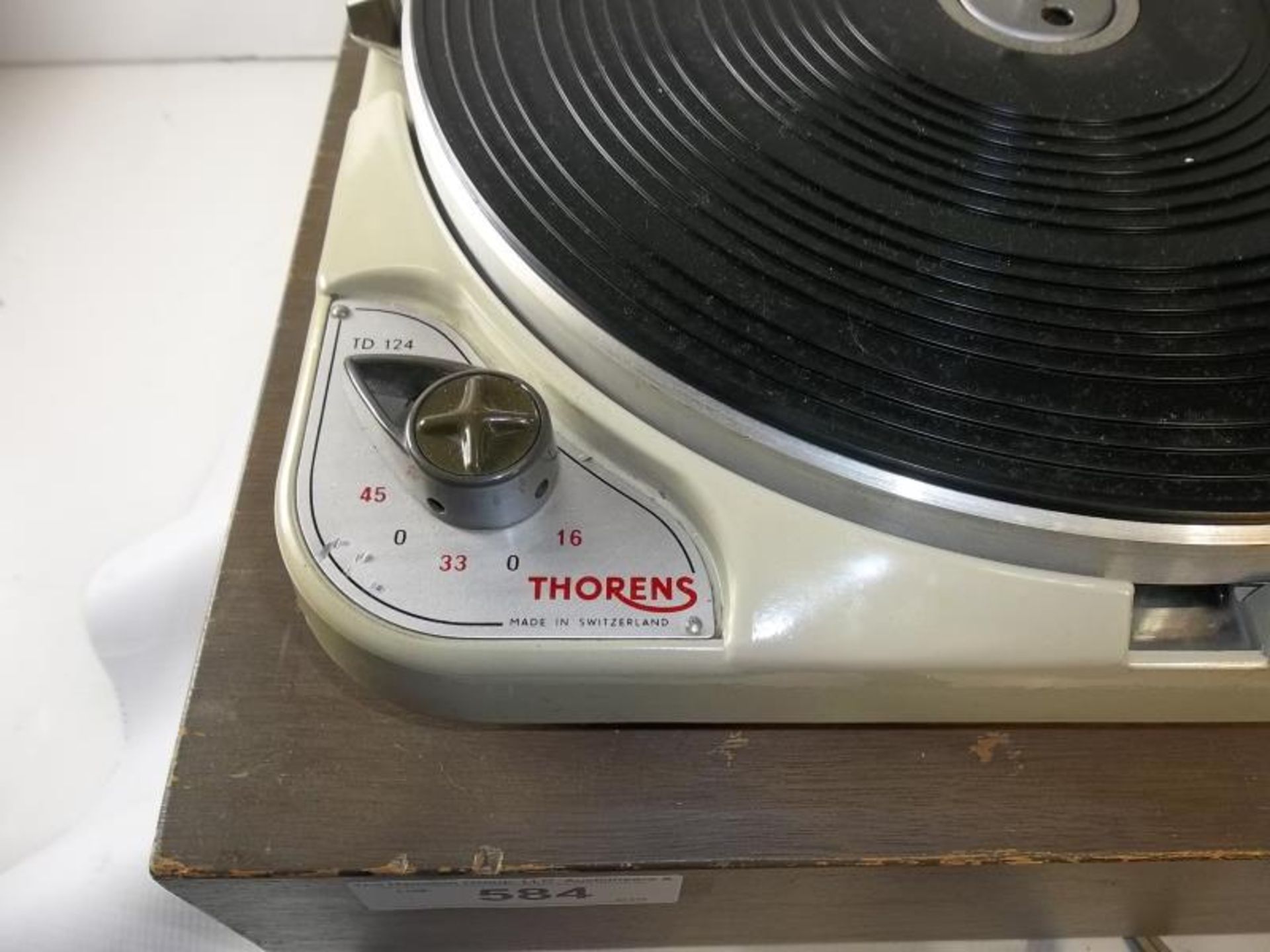 Thorens TD-124 turn table, #40946, made in Switzerland, 16, 33, 45, 78, no arm board or arm, base is - Image 2 of 3