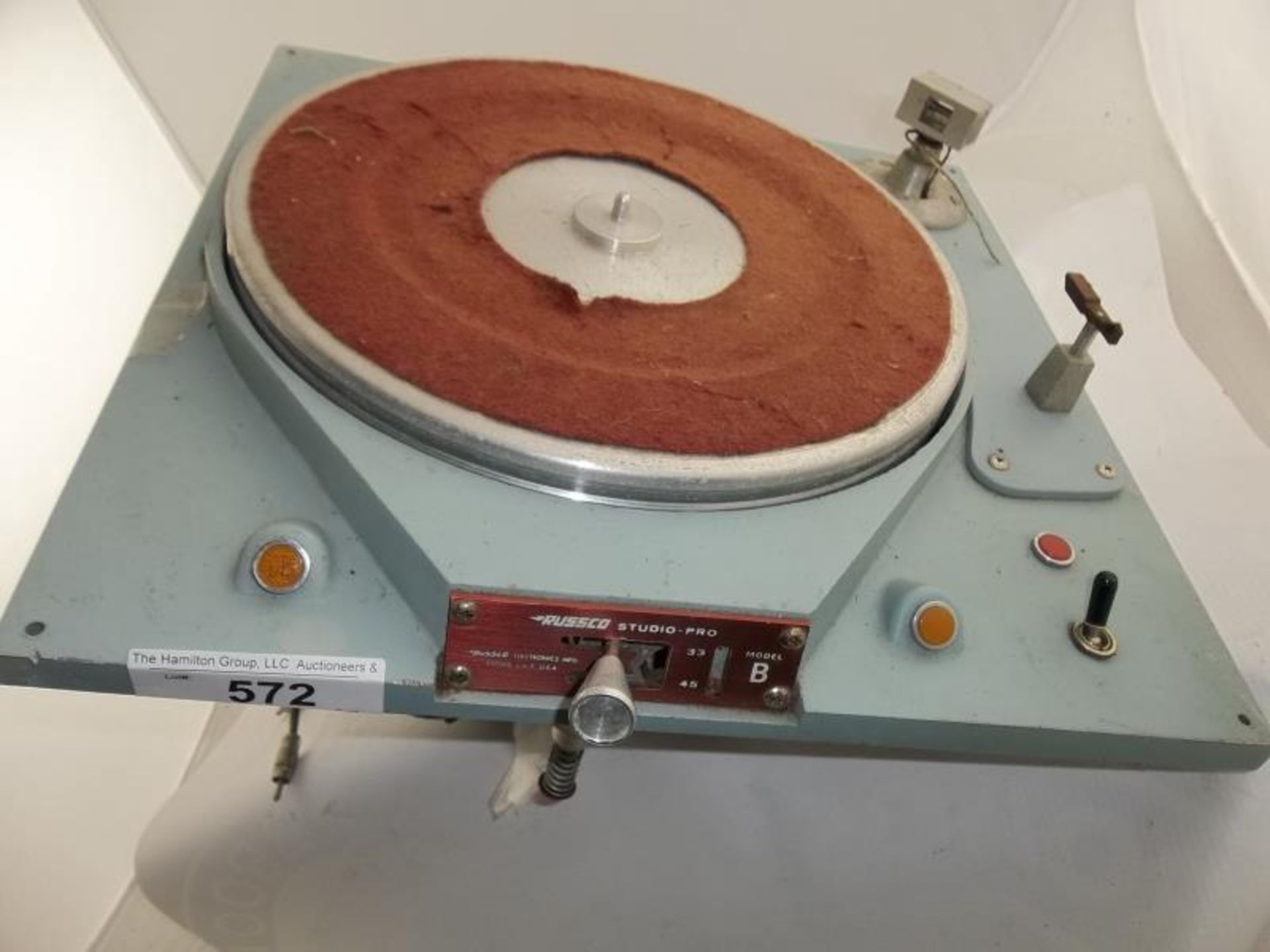 Russco Studio Pro B, turntable, Clovis, CA, no arm, felt mat damaged, 33 and 45, no base, motor is