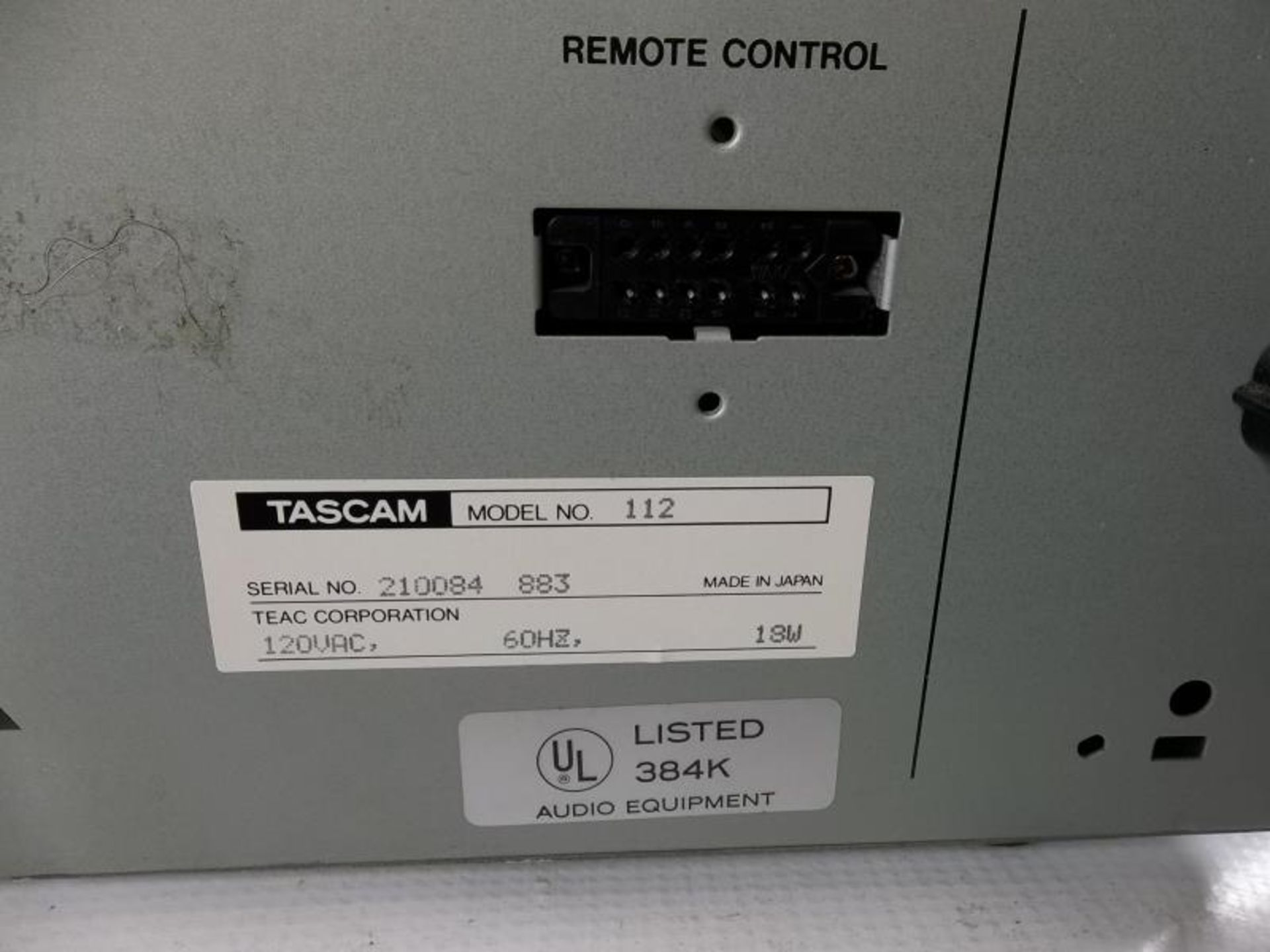 1 Tascam 112 casette player, rack mountable, tested - powers up - Image 5 of 5