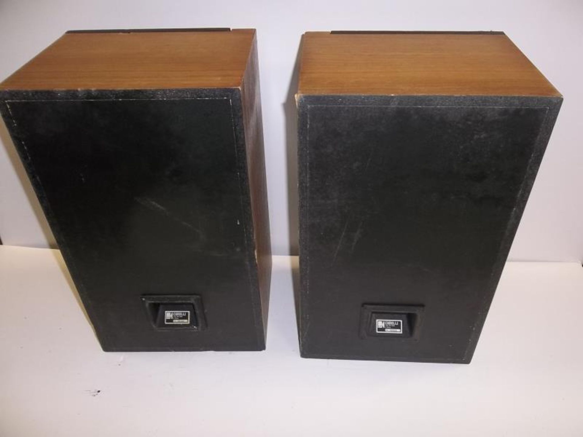 2 KEF Speakers, model 48799, 48800, wood cases are faded, stained, chipped, velcro on one, fabric - Image 4 of 4