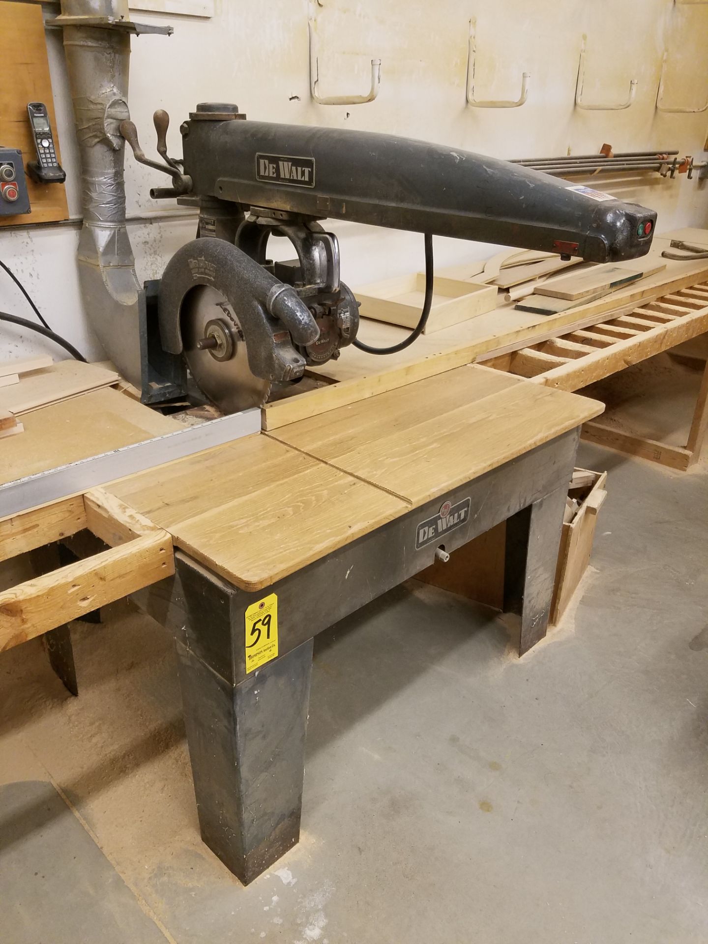 Dewalt Model 6E Radial Arm Saw, s/n 125789, 7.5 HP, Infeed and Outfeed Tables, Loading Fee $200.00