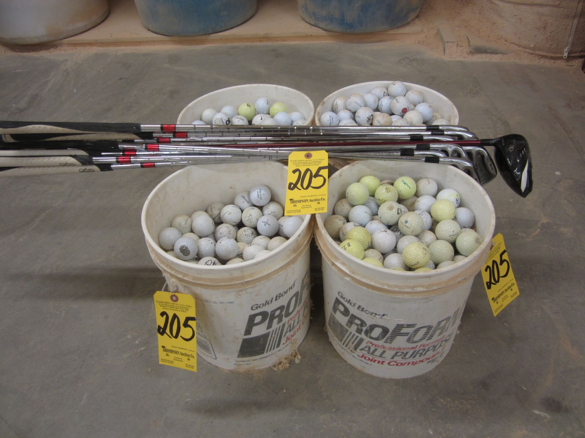 Left Handed Golf Clubs and (4) 5-Gallon Buckets of Golf Balls