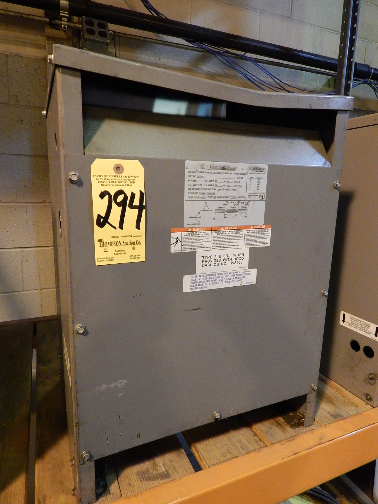 Square D Model 30T3H 30 KVA, 3-phase Transformer, HV480, LV 208/120