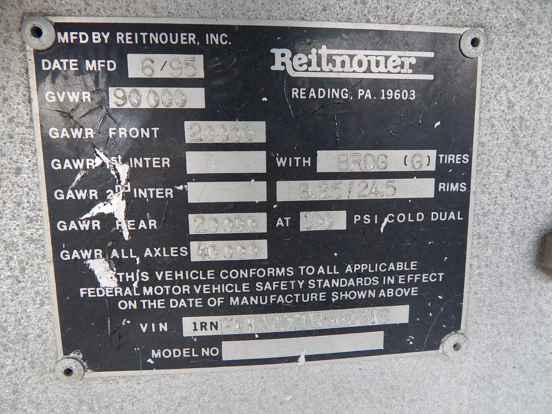 1996 Reitnouer Flat Bed Aluminum Semi Trailer, VIN 1RNF48A2XTR002316, 48 Ft., Tandem Spread Axle, - Image 13 of 15