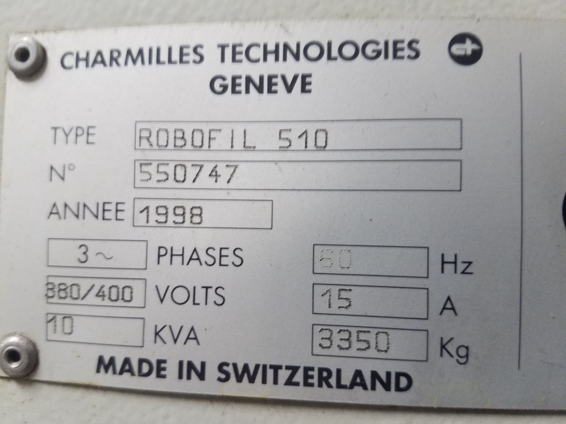 Charmilles Robofil 510 CNC Wire EDM, s/n 550747, New 1998, Charmilles CNC Control, 5-Axis, 27.55 In. - Image 7 of 7