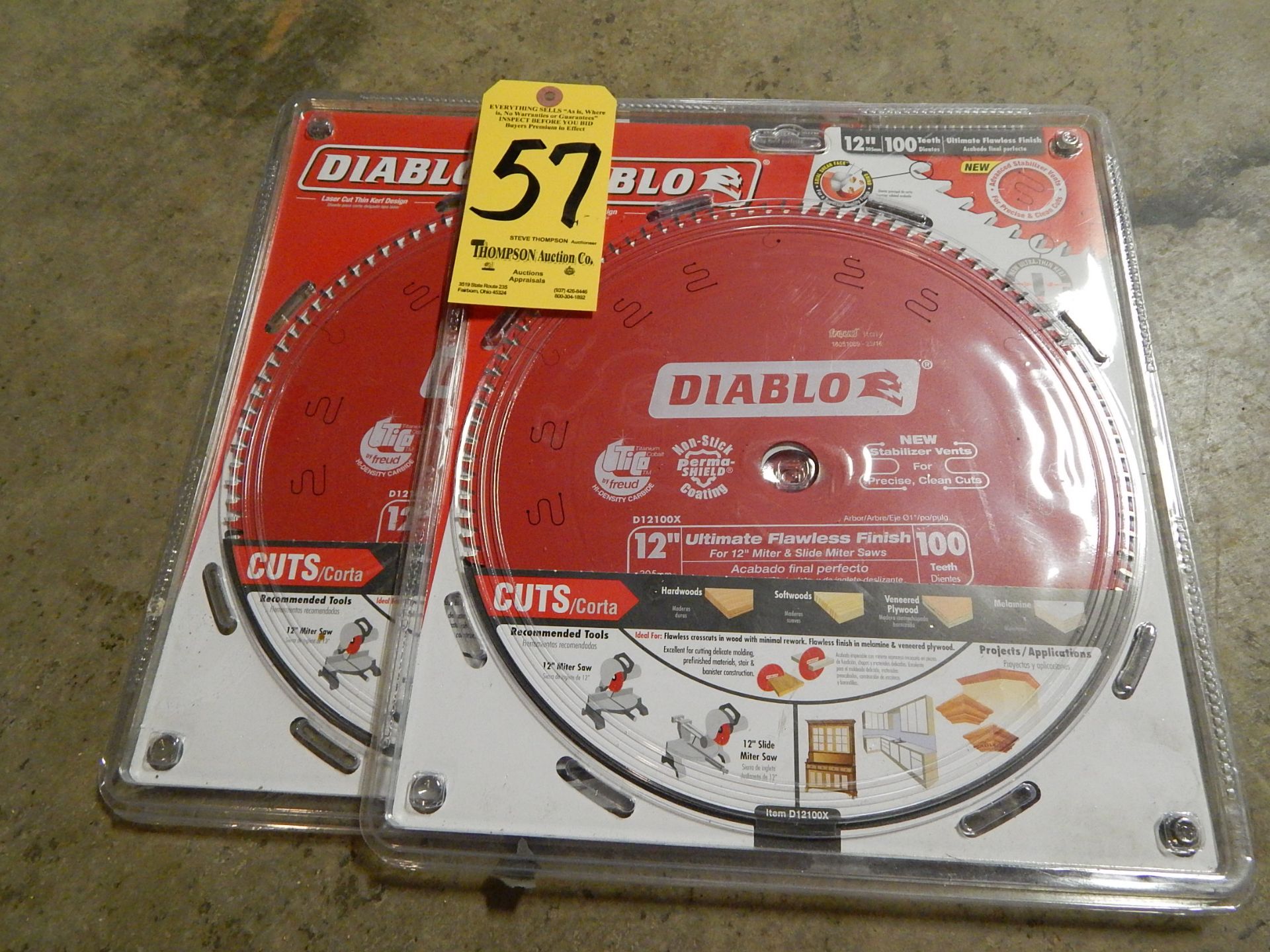 (2) Diablo 12" Diameter/100 Teeth Carbide Tipped Saw Blades