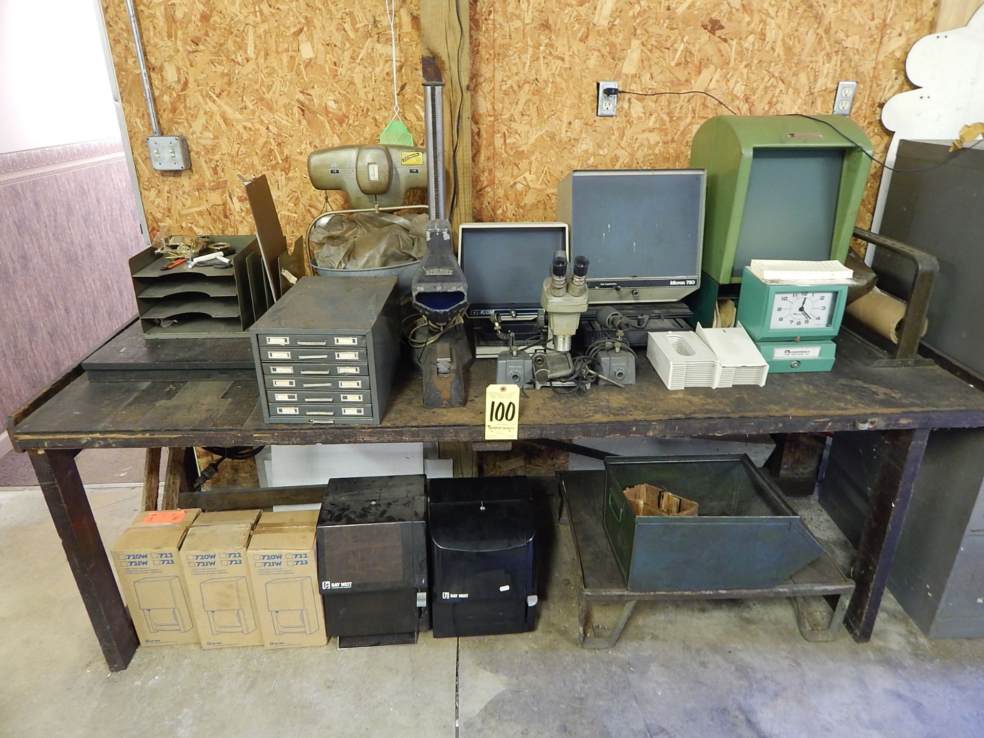 Table and Contents, Including Balance Scale, Shadow Gage, Microscopes, Microfiche Readers, Time