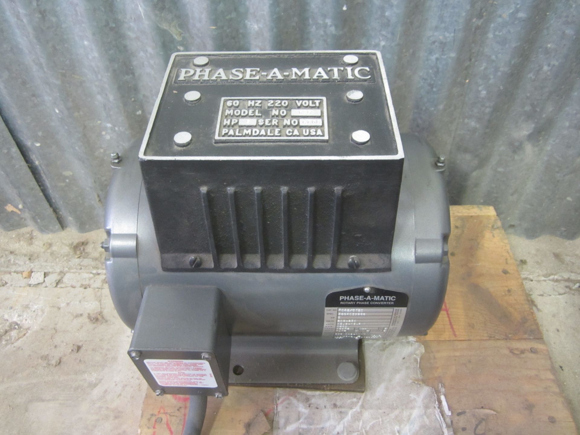 Phase-A-Matic Model R-5 Rotary Phase Converter, SN CC008, Converts 220V, 1 phase to 220V, 3 phase,