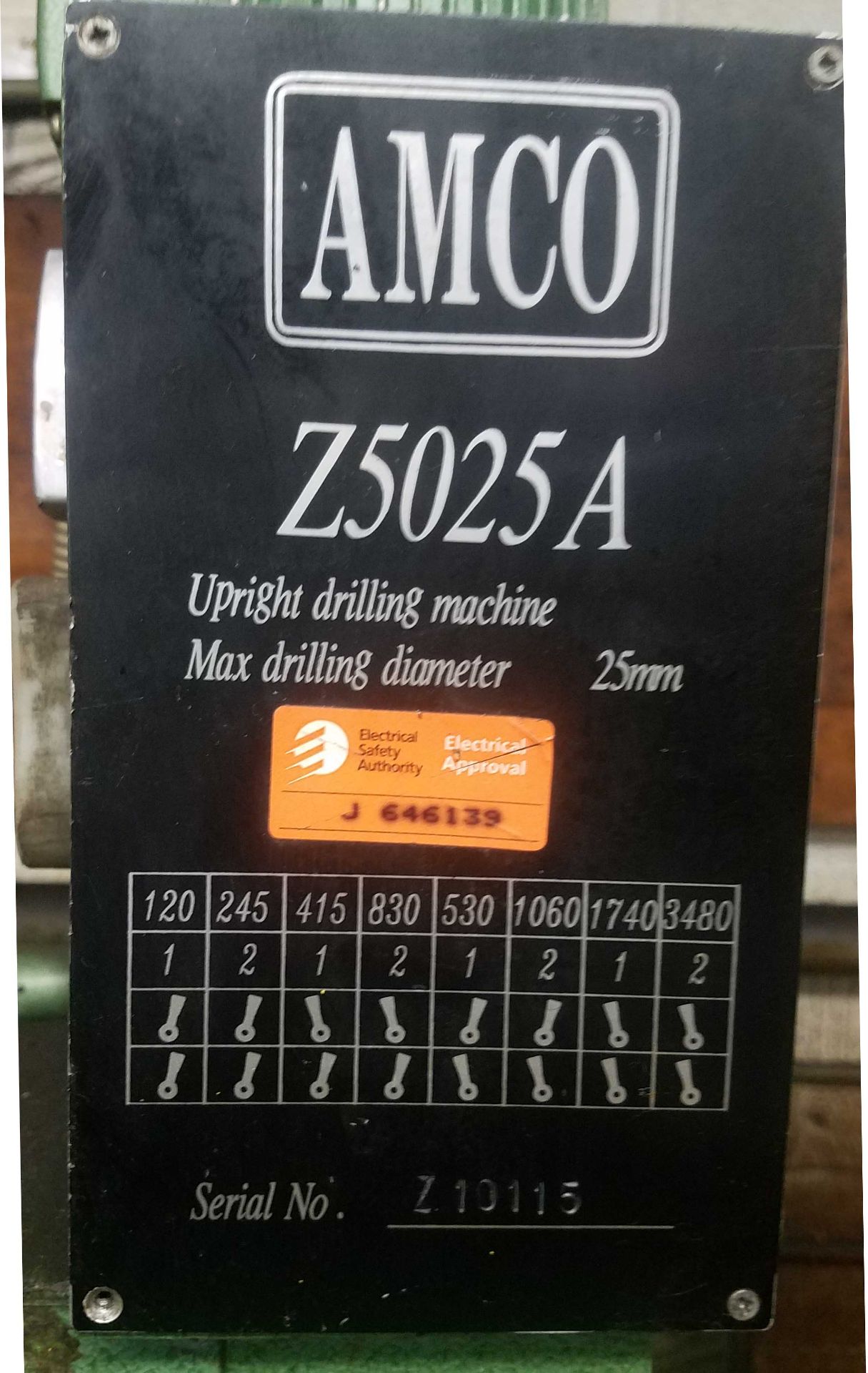 Amco Model Z5025A Upright Drilling Machine, 120-3480 RPM, 25 mm (0.984252 in) Max Drilling Capacity, - Image 2 of 3