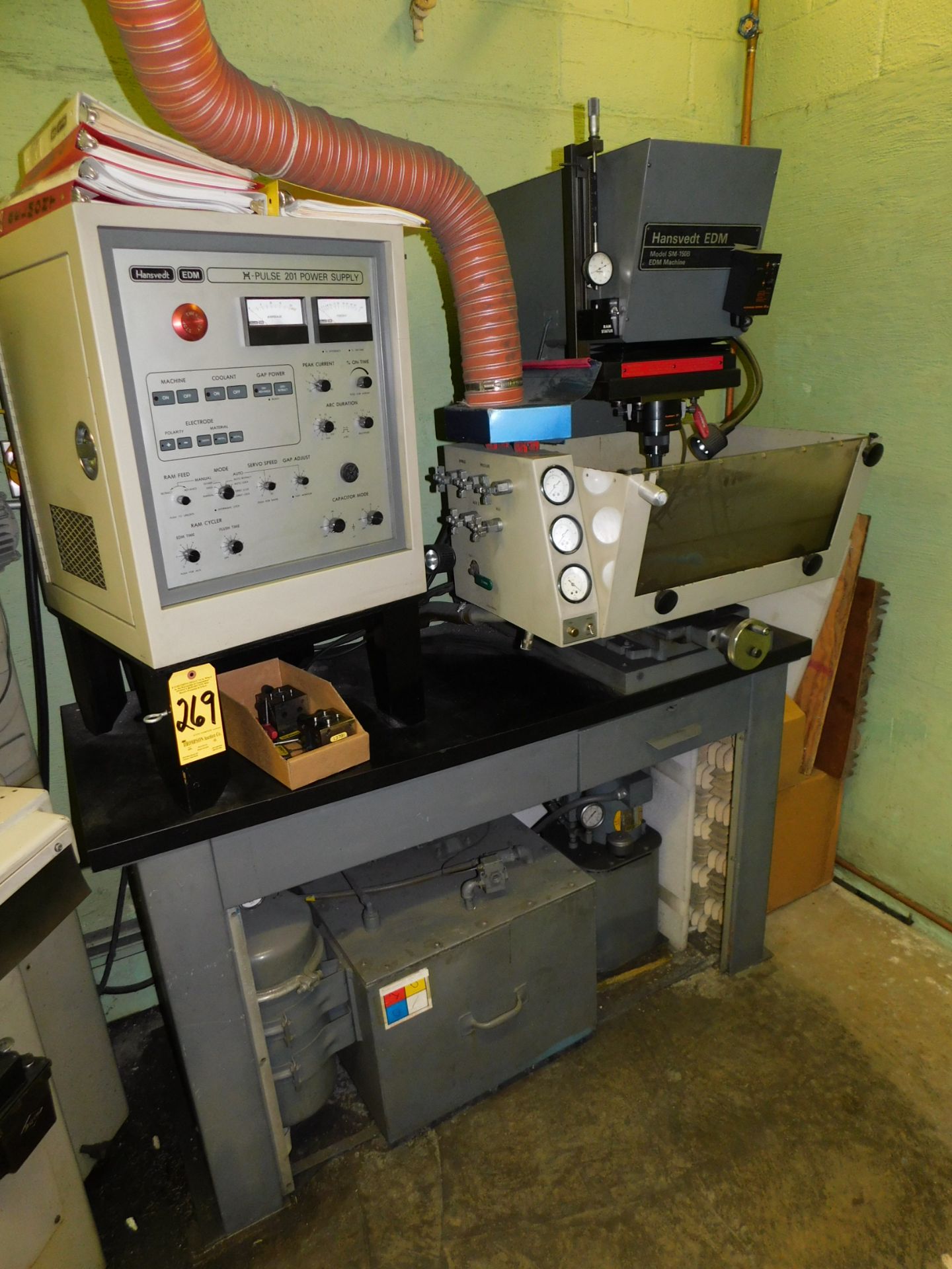 Hansvedt Model SM-150B Bench Top EDM Machine, s/n B08323, Pulse 201 Power Supply, 20 Amp, 6 In. X - Image 2 of 9