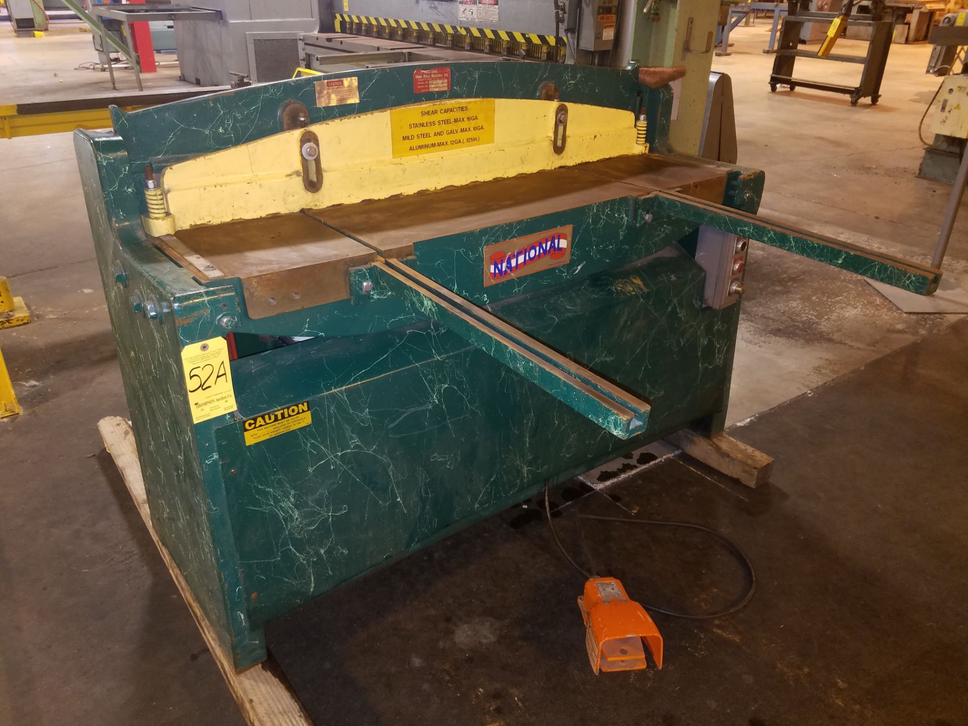 National 52 Inch X 10 Gauge Power Shear, (2) Front Sheet Supports, Loading Fee $50.00