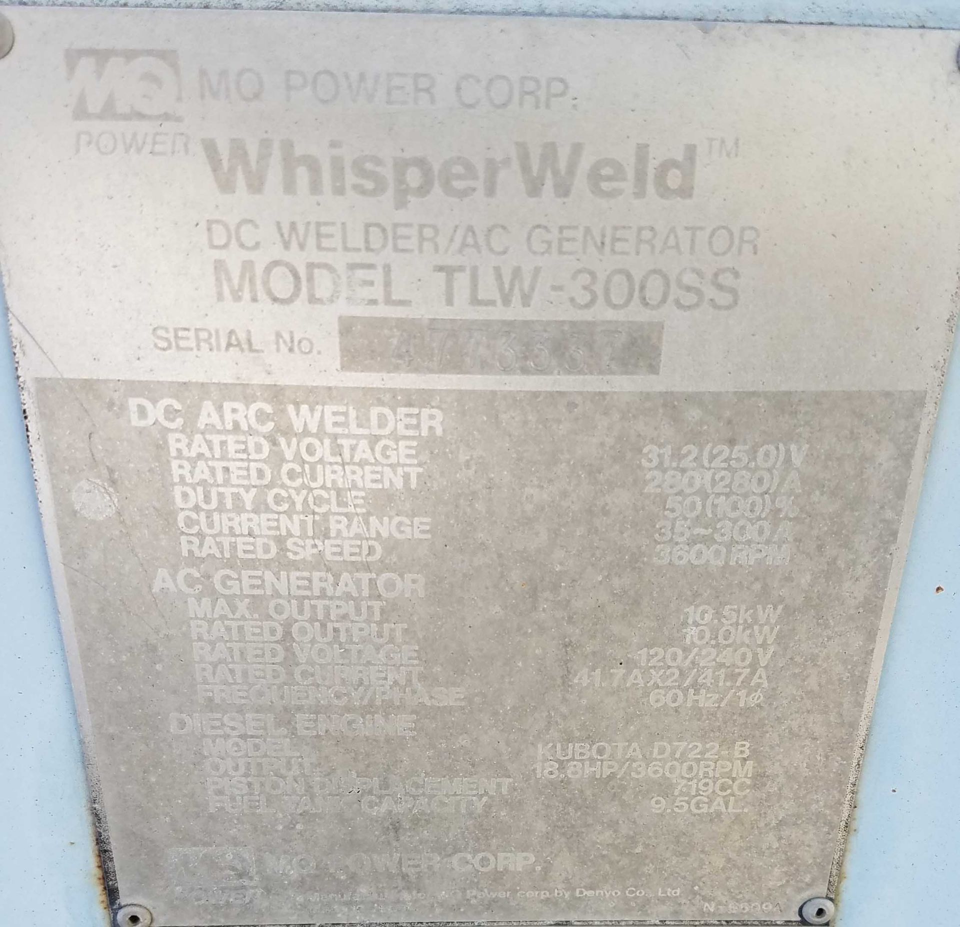 Multiquip Light Tower MQ Whisperweld Model TLW-300SS, 300 Amp DC Welder/10KW AC Generator, s/n - Bild 3 aus 3