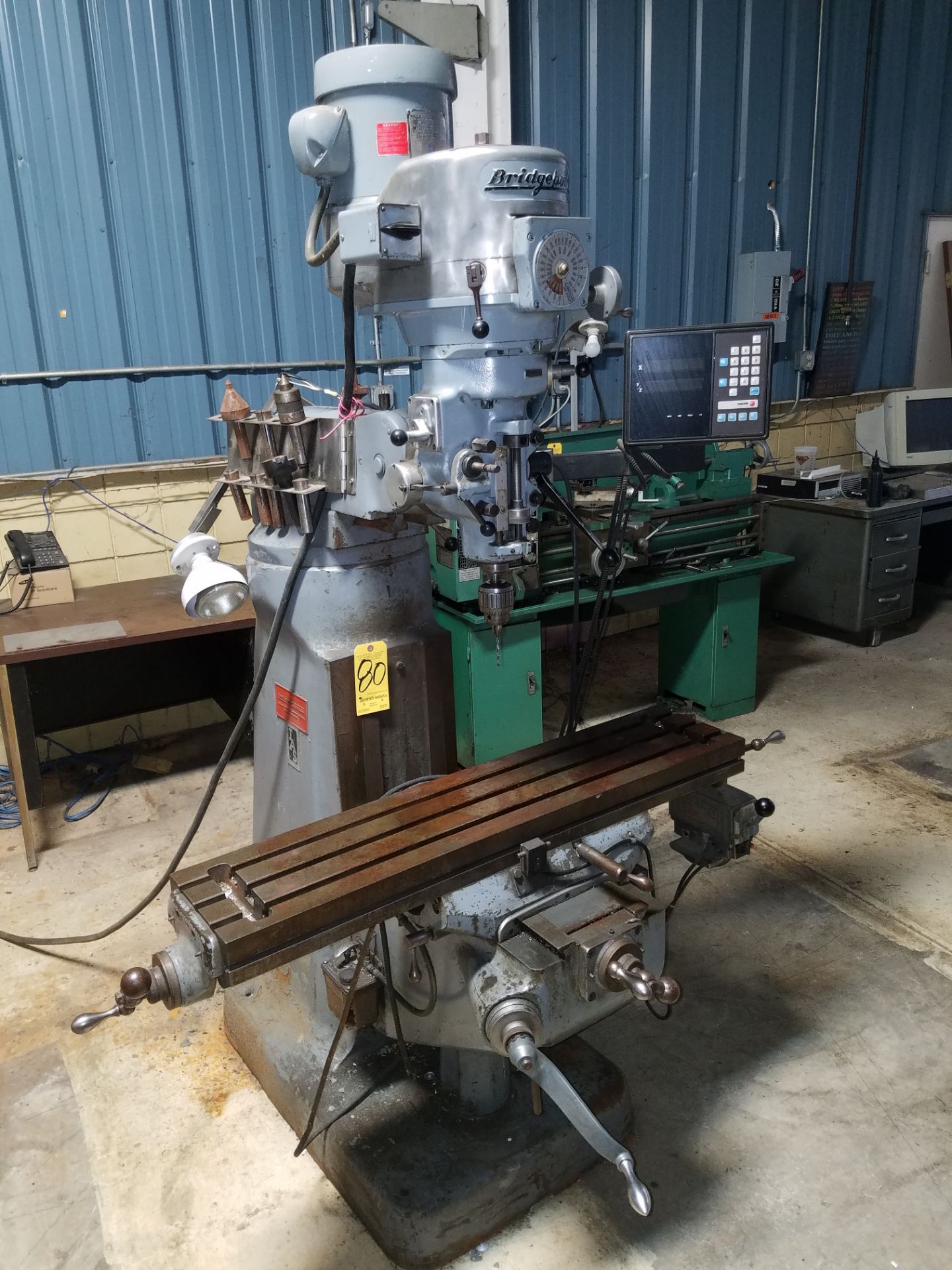 Bridgeport 1 1/2 HP Variable Speed Vertical Mill, s/n 12BR217032, Fagor D.R.O., Power Table Feed,