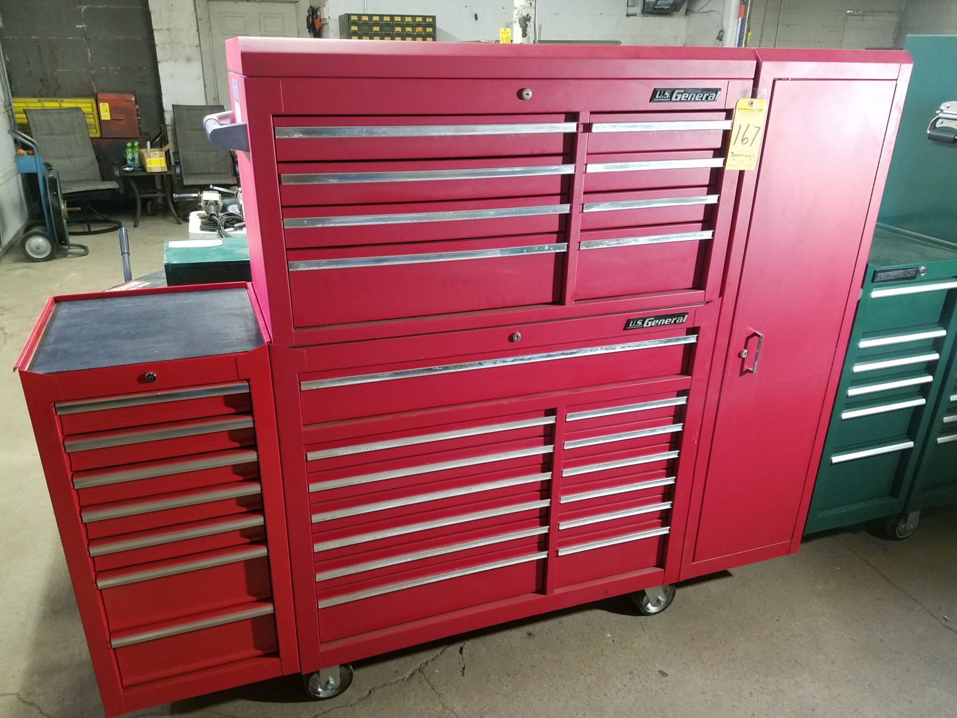 U.S. General Roll Around Tool Box, 42 Inch, with (2) Side Cabinets
