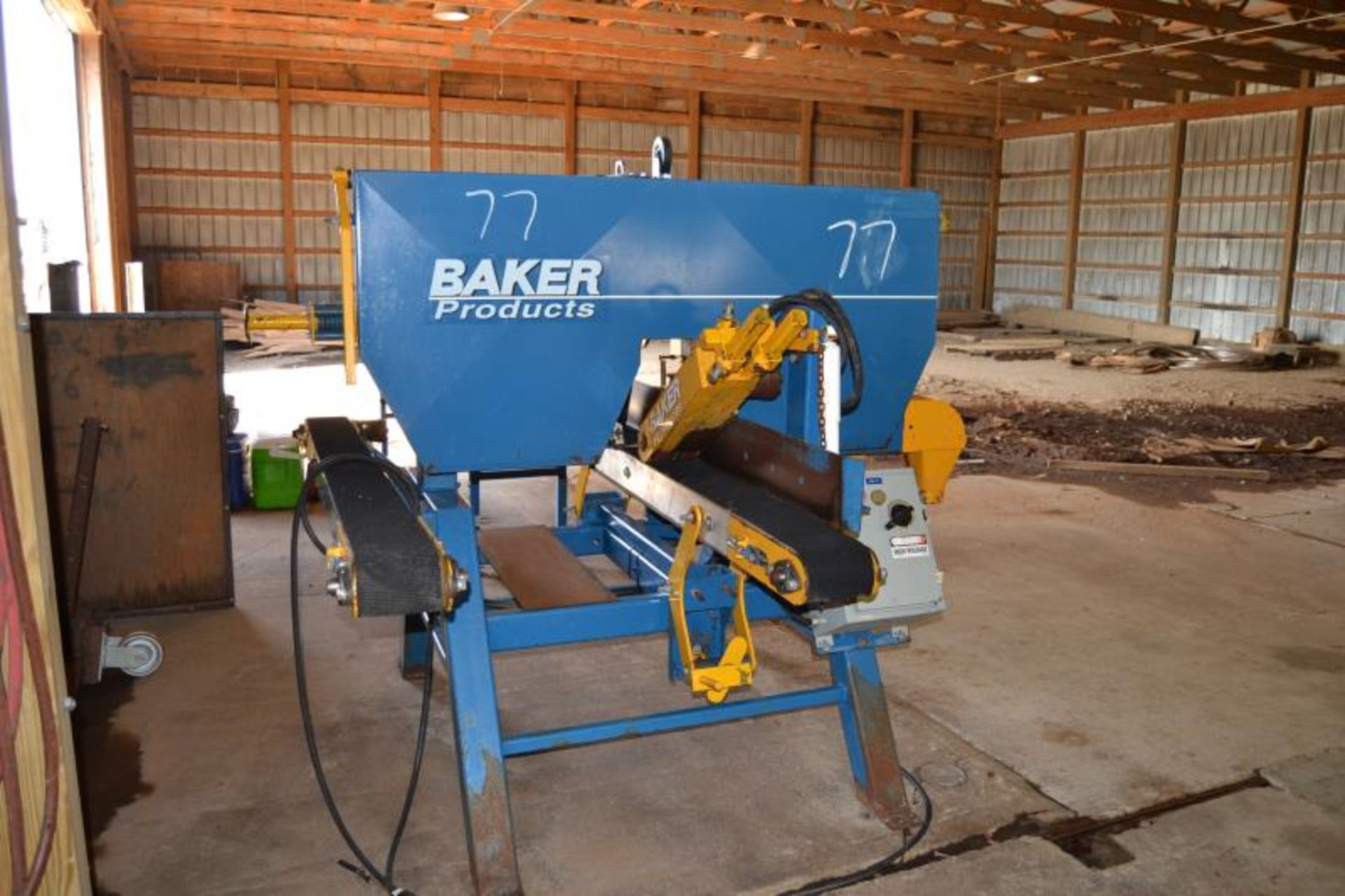 BAKER SINGLE HEAD BAND RESAW W/ 20HP MOTOR W/ LUMBER RETURN BELT W/ CONTROLS SN#97-2356 - Image 3 of 3