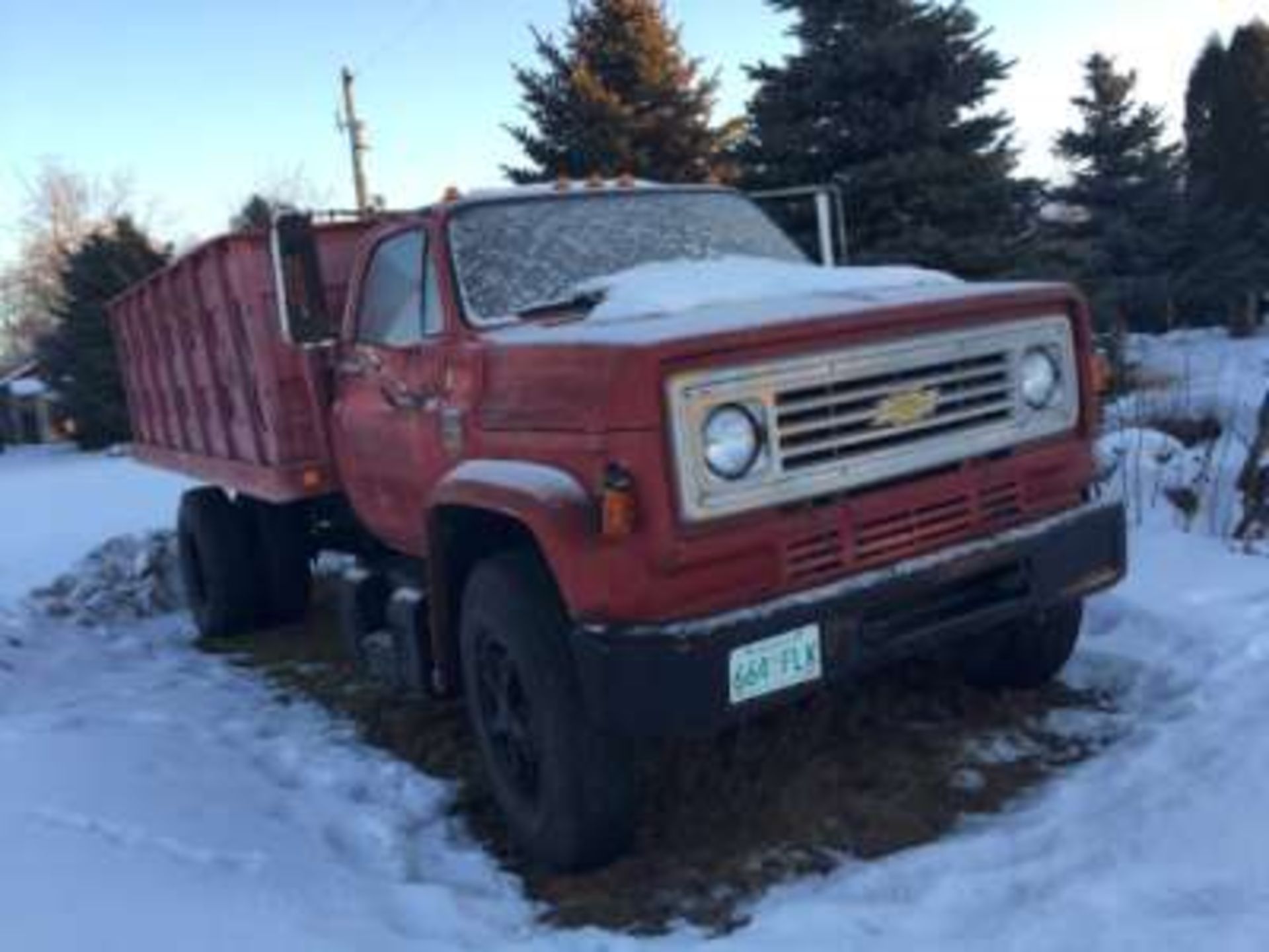 1975? Chev C65 grain truck, 15ft steel B & H, pto, 9.00x20 tires, 5&2 trans, V8 engine, 6107