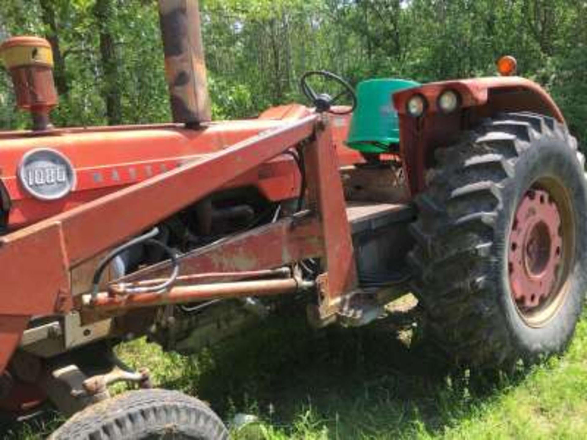 MF 1080 tractor, Dsl, rubber 18.4x34 (good) w/bale fork