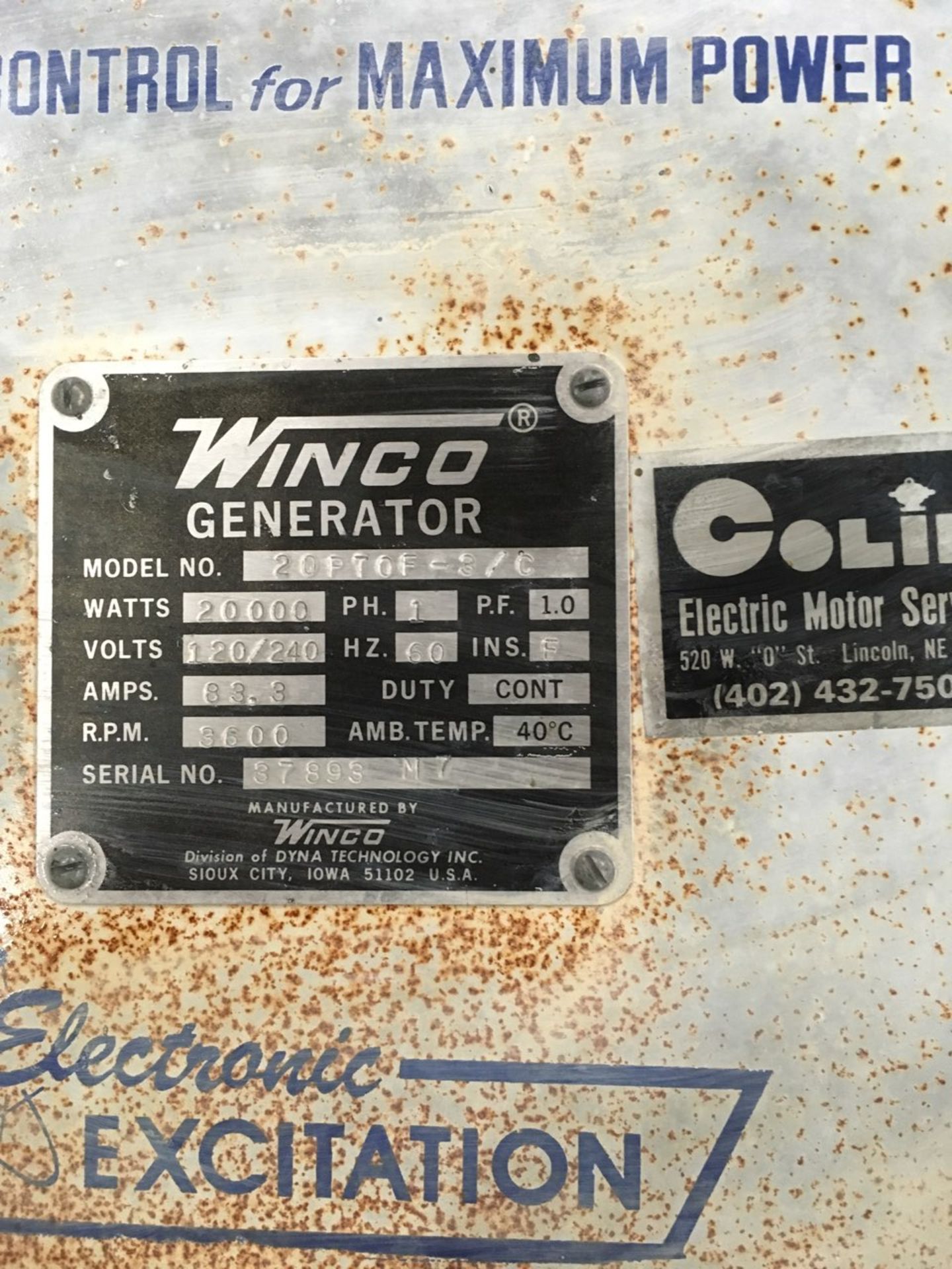 Winco Mdl.20PTOF-3/C 20,000watt 1 Phase, PTO Generator S#37893 M7 w/3pt Carrier - Image 2 of 3