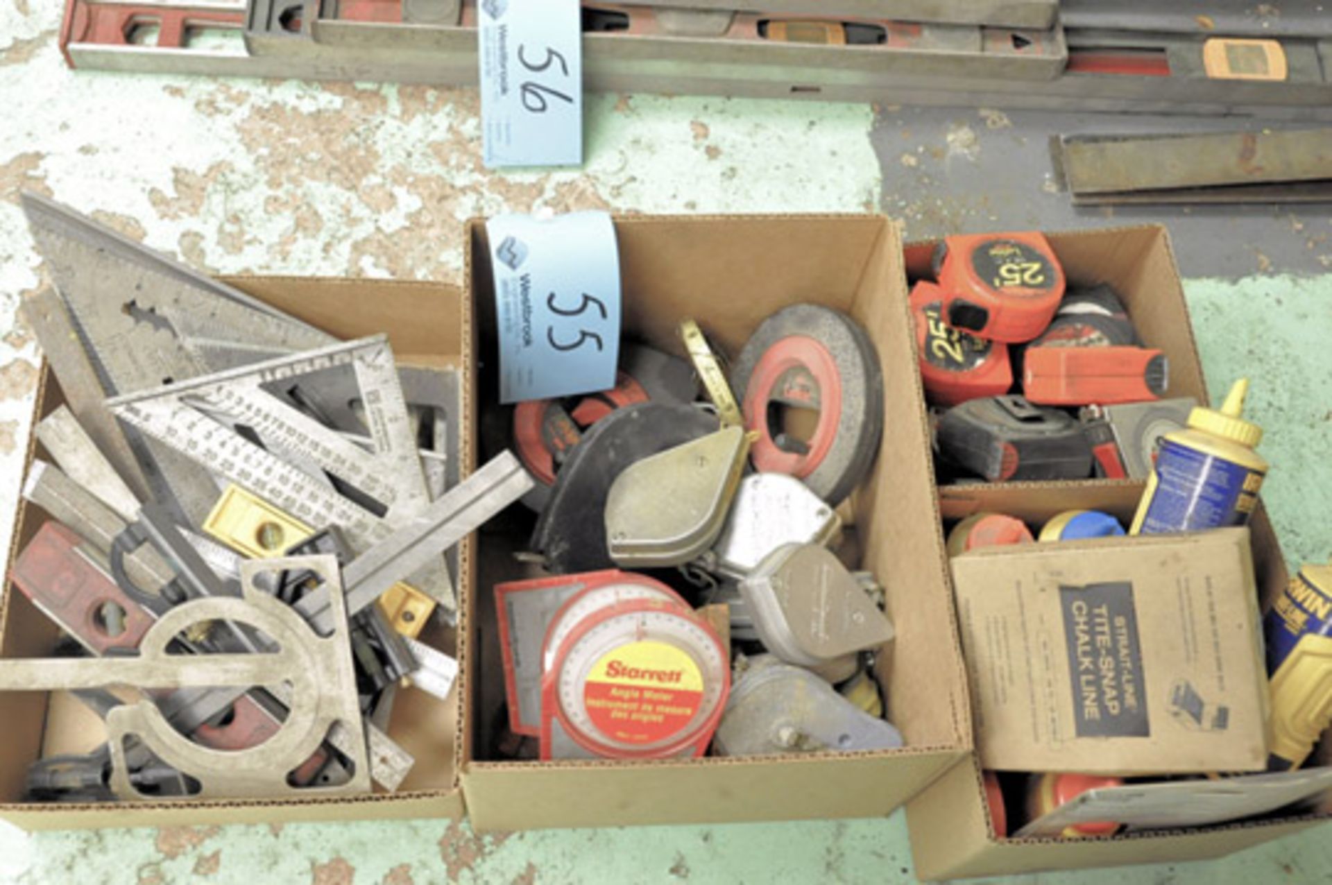 Lot-Tape Measures, Chalk Lines and Squares in (3) Boxes