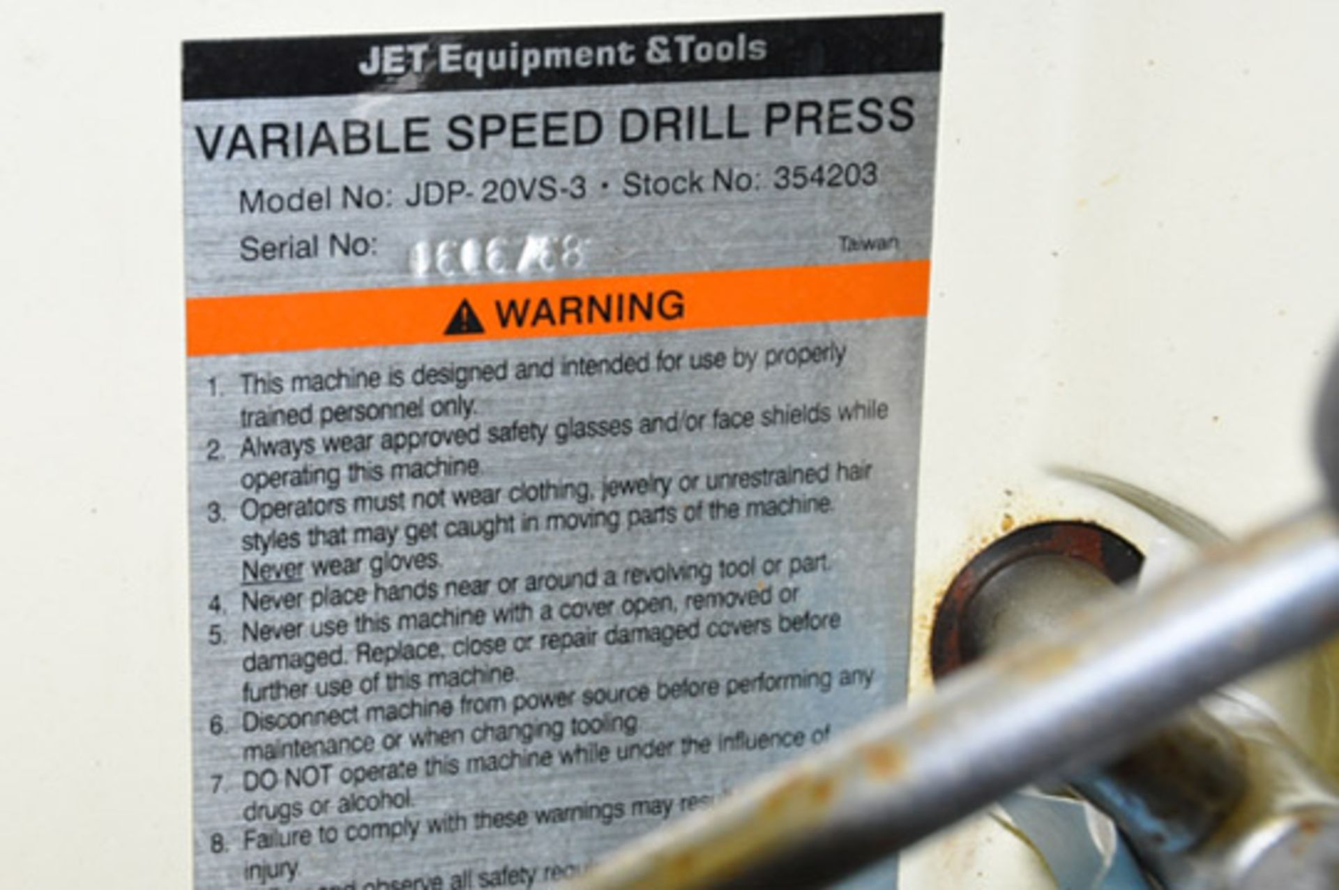 JET MODEL JDP-20VS-3 20" Variable Speed Floor Standing Drill - Image 4 of 4