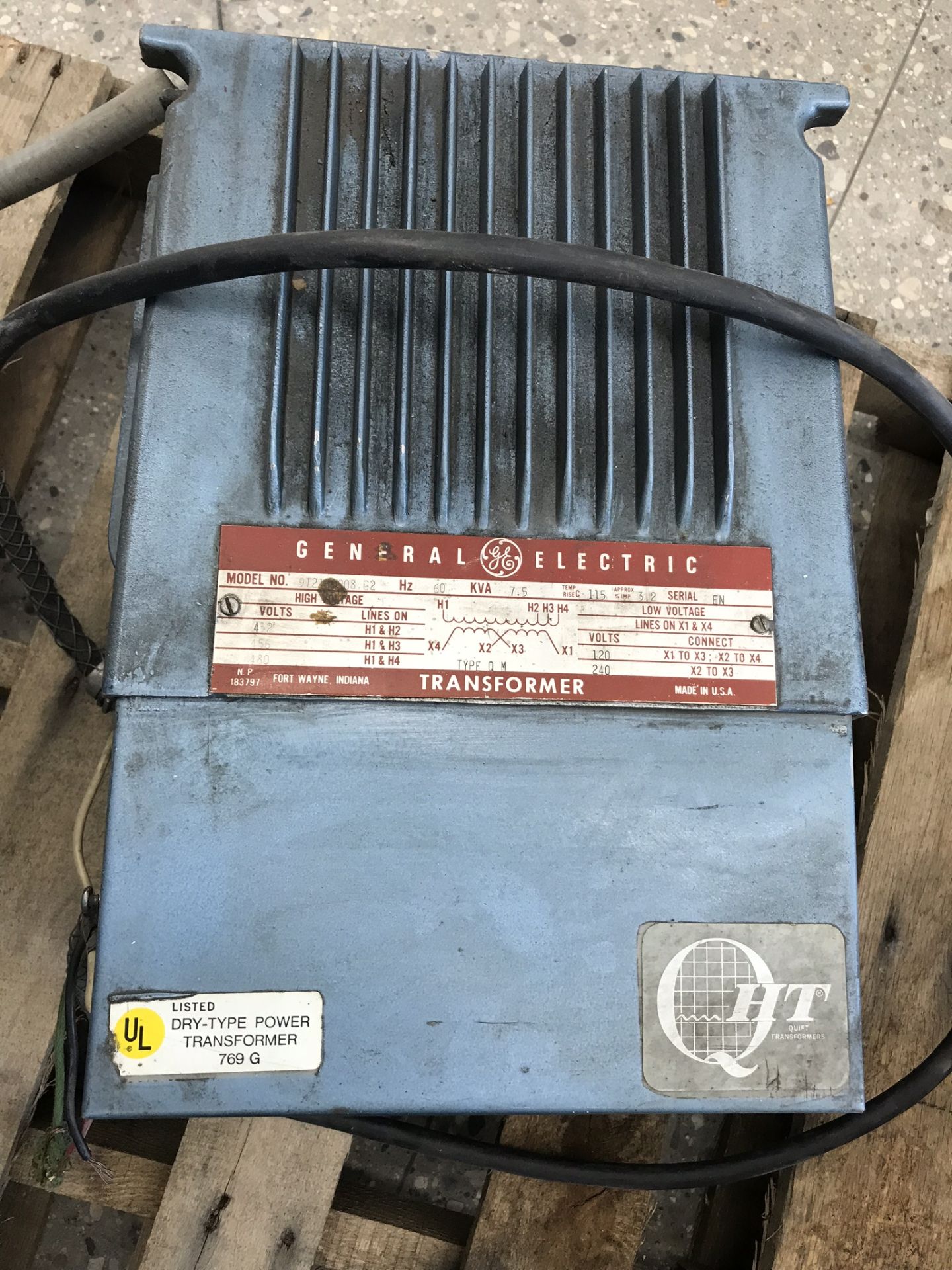 General Electric Transformer, 432/156/180V Primary, 240/120V Secondary, 7.5 KVA