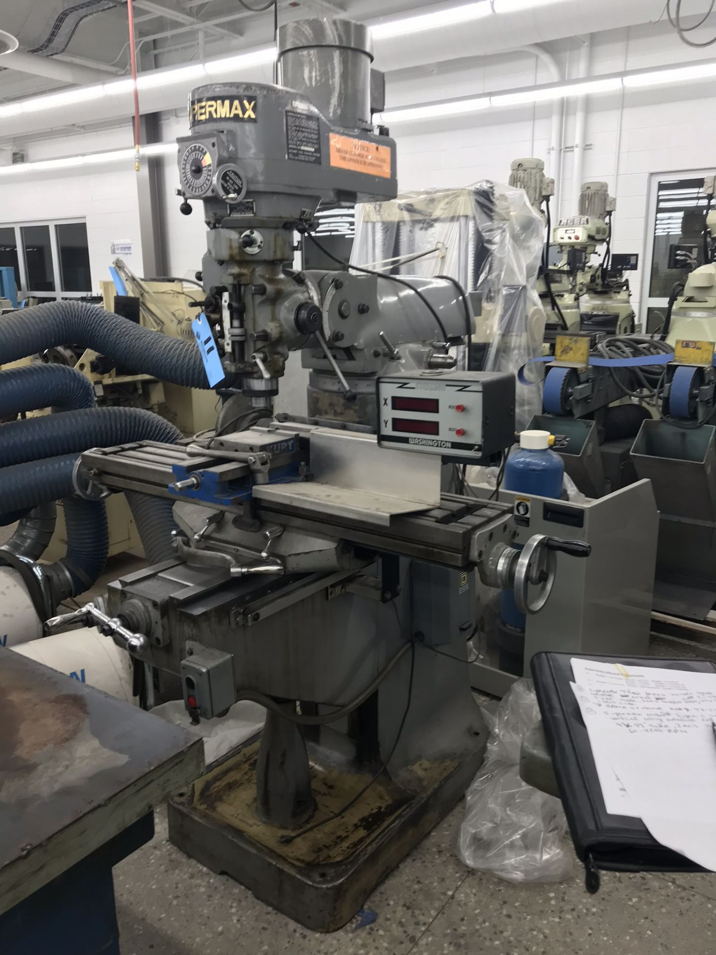 Supermax Model Super 2 Vertical Milling Machine, 9" x 49" Table, 60 - 4200 RPM, DRO, Kurt Vise