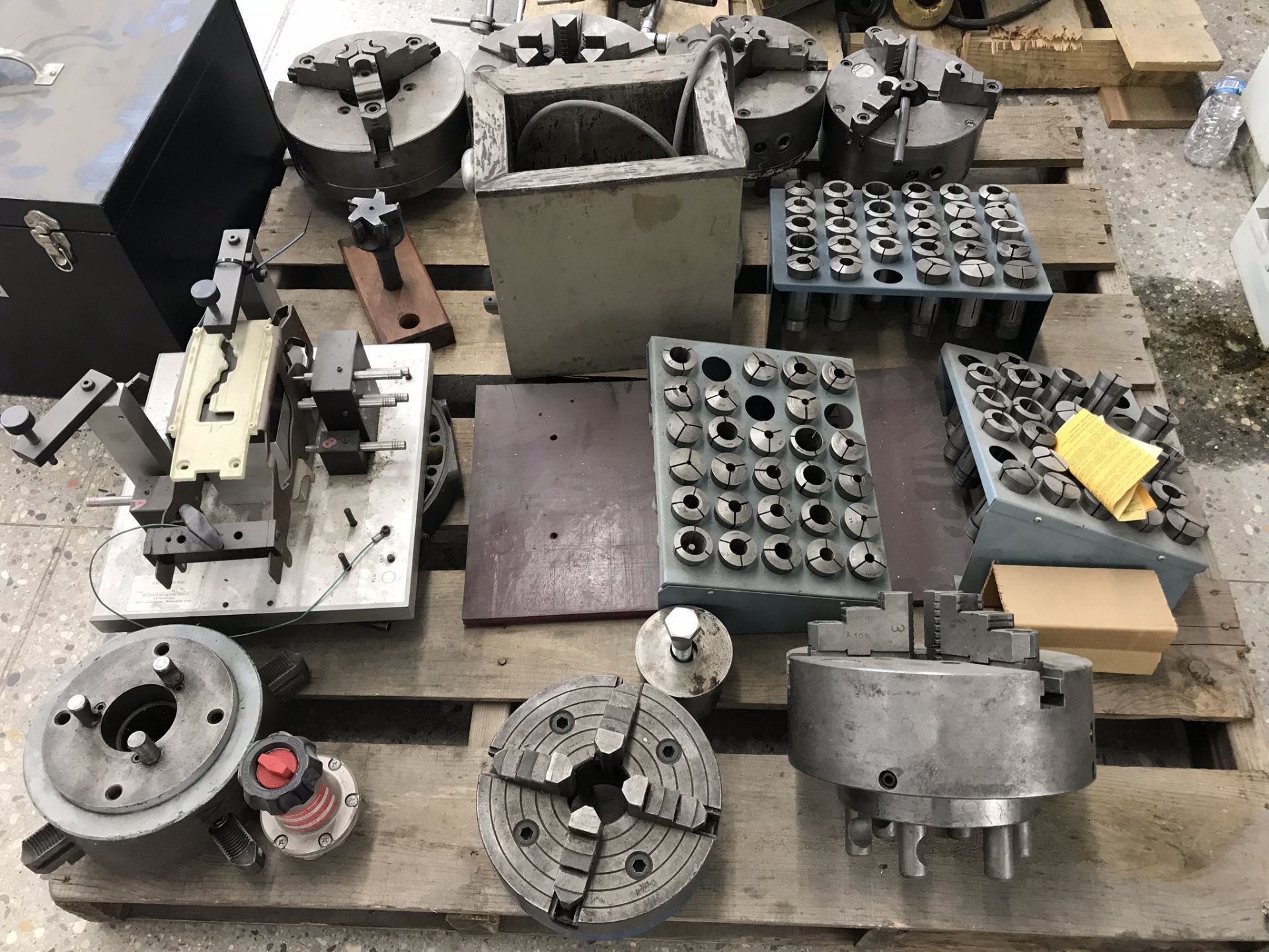 Pallet of Lathe Chucks, Collets and Accessories