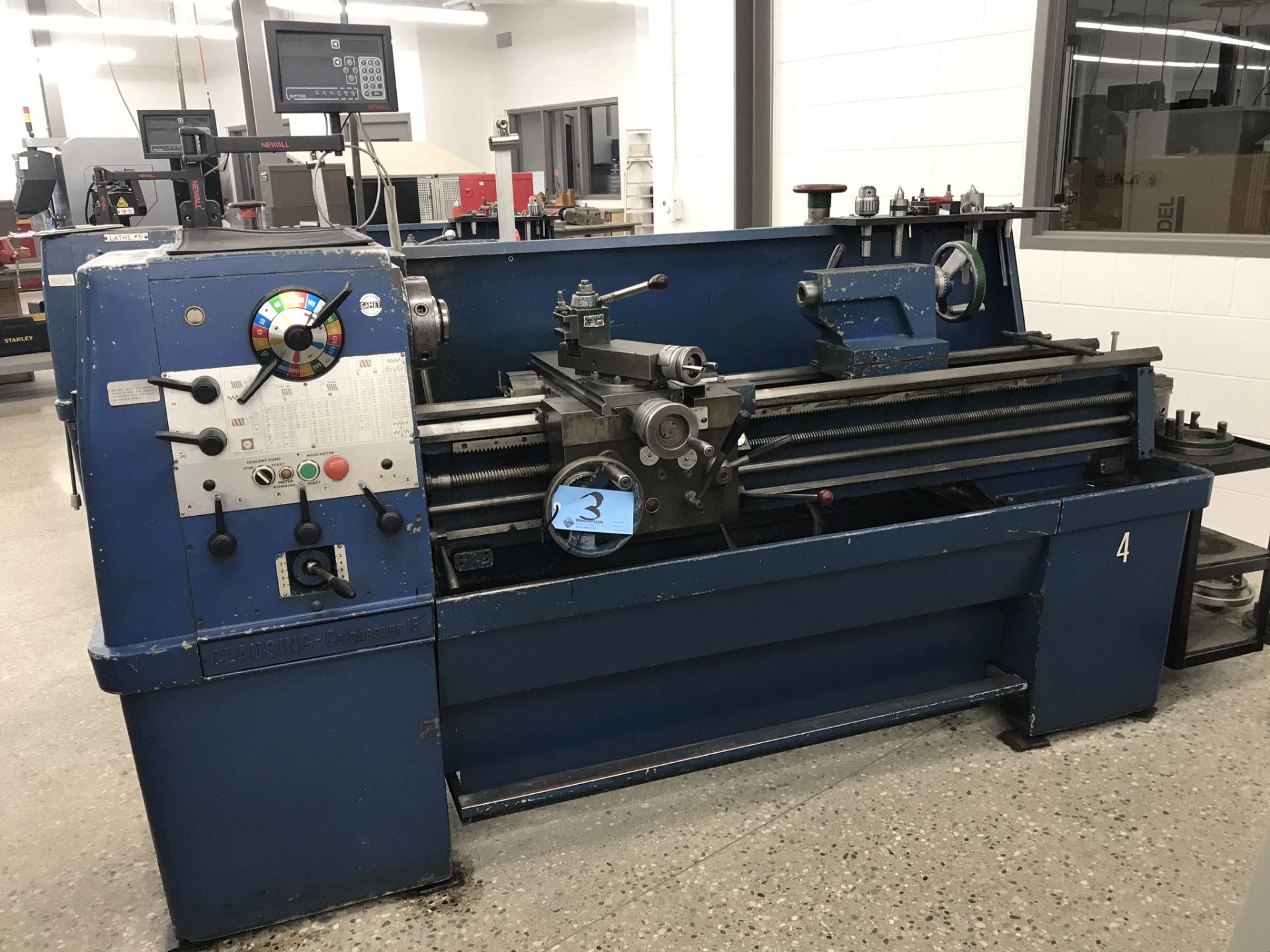 Clausing Colchester 15" x 50" Toolroom Lathe  8" 3 jaw, 10" 4 jaw, Collet set, Aloris Tool Post, DRO