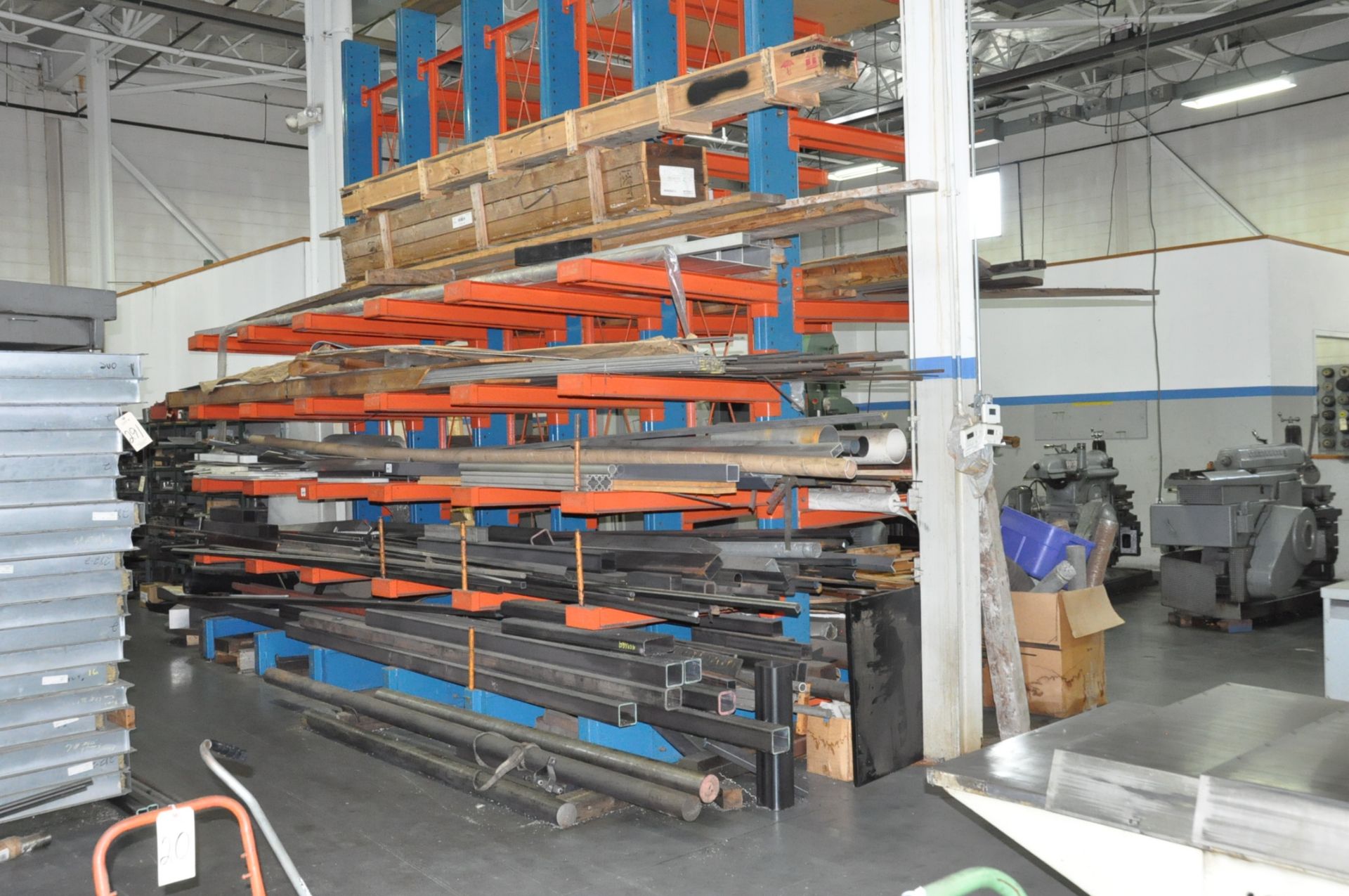 Lot-Steel Stock; Poly Stock; Etc. on (1) Side of Cantilever Rack; (Rack Not Included)