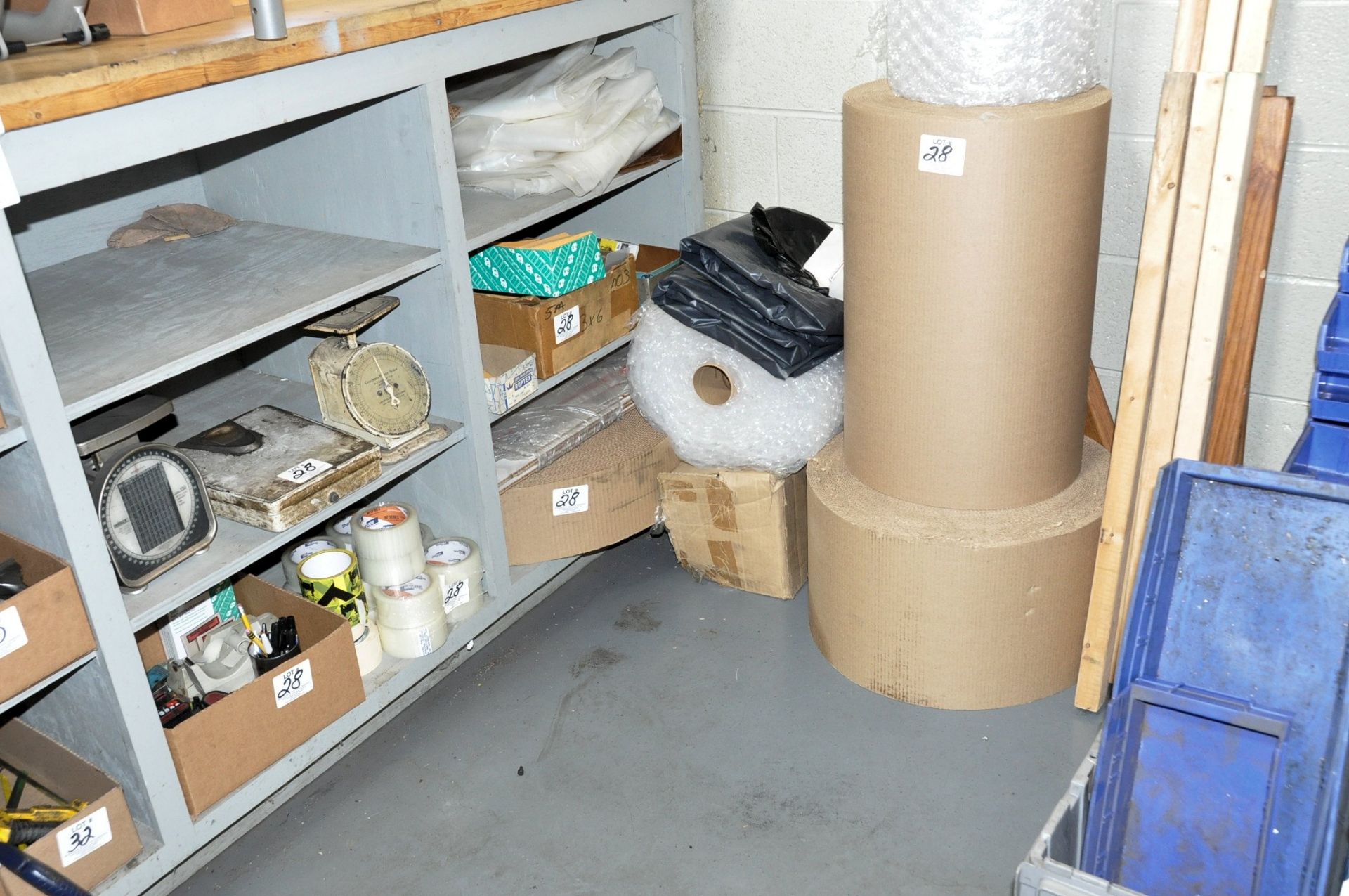 Lot-Shipping Supplies in (2) Sections Under the Counter with Paper; Labels and Bubble Wrap