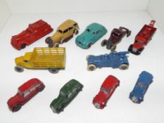 Dinky Meccano and similar - 11 early 20th century diecast model motor vehicles, playworn,
