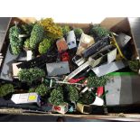 Model Railways - a box containing a large collection of OO gauge scenics to include railway