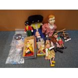 Puppets - Nine vintage puppets and three soft toys to include Pelham Puppets,
