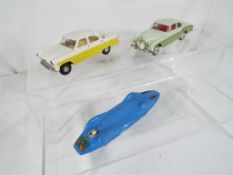Corgi / Spot-on - three diecast model motor cars comprising Corgi Proteus Campbell Bl;uebird # 153,