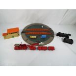 Model Railways - a Hornby Dublo three rail turntable, a Hornby Dublo station cabin,