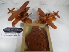 Unused Retail Stock - four wooden battery operated model airplanes, boxed,
