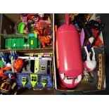 A good mixed lot of children's toys to include a Barbie airplane, cranes, Batman house,